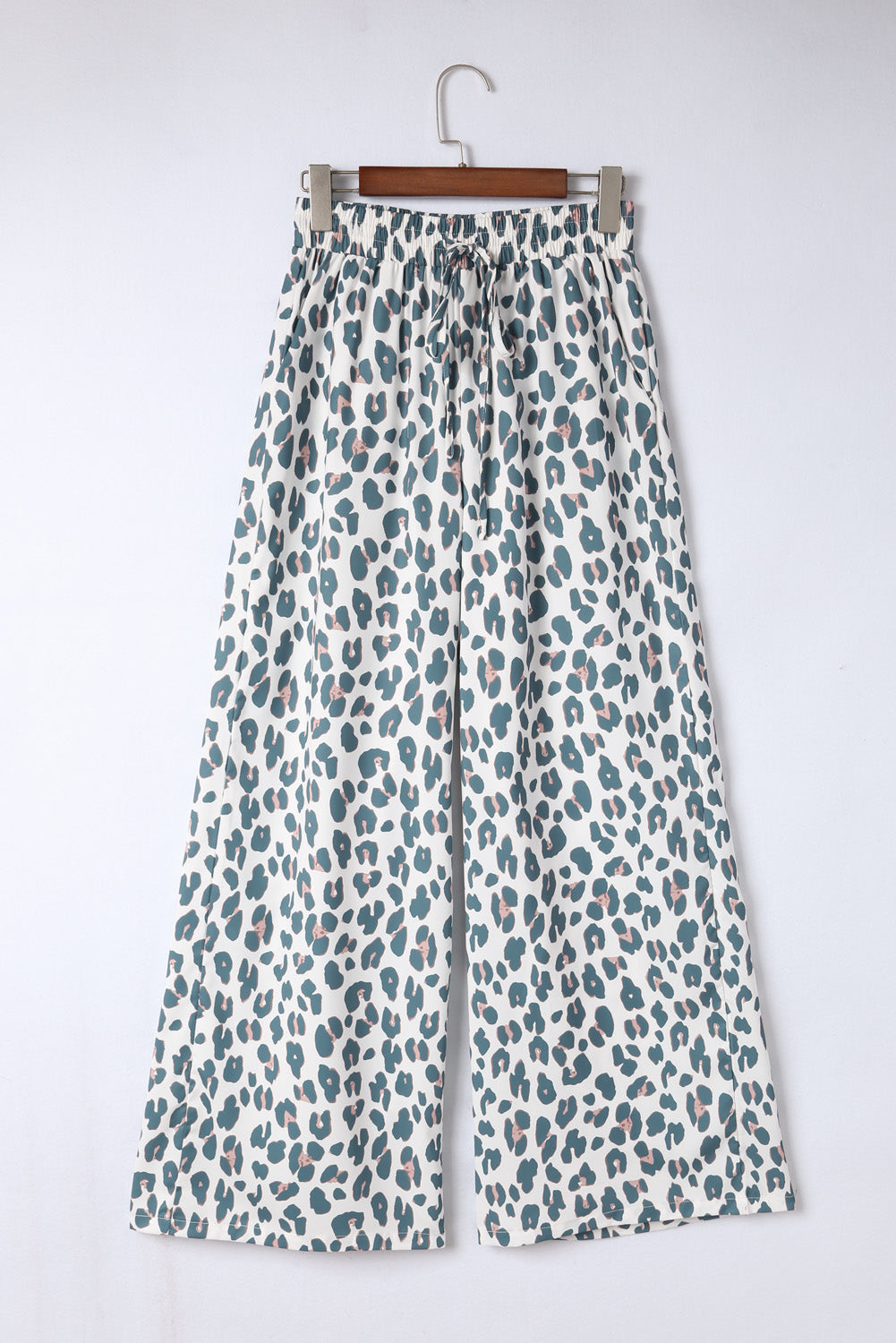 White Leopard Print Pocketed Wide Leg Pants