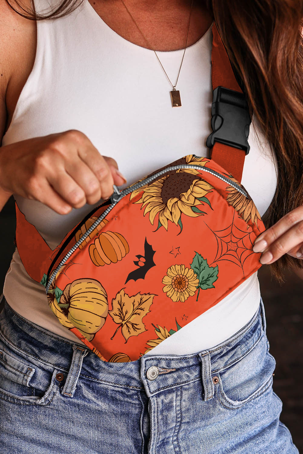 Pumpkin Sunflower Halloween Graphic Crossbody Bag