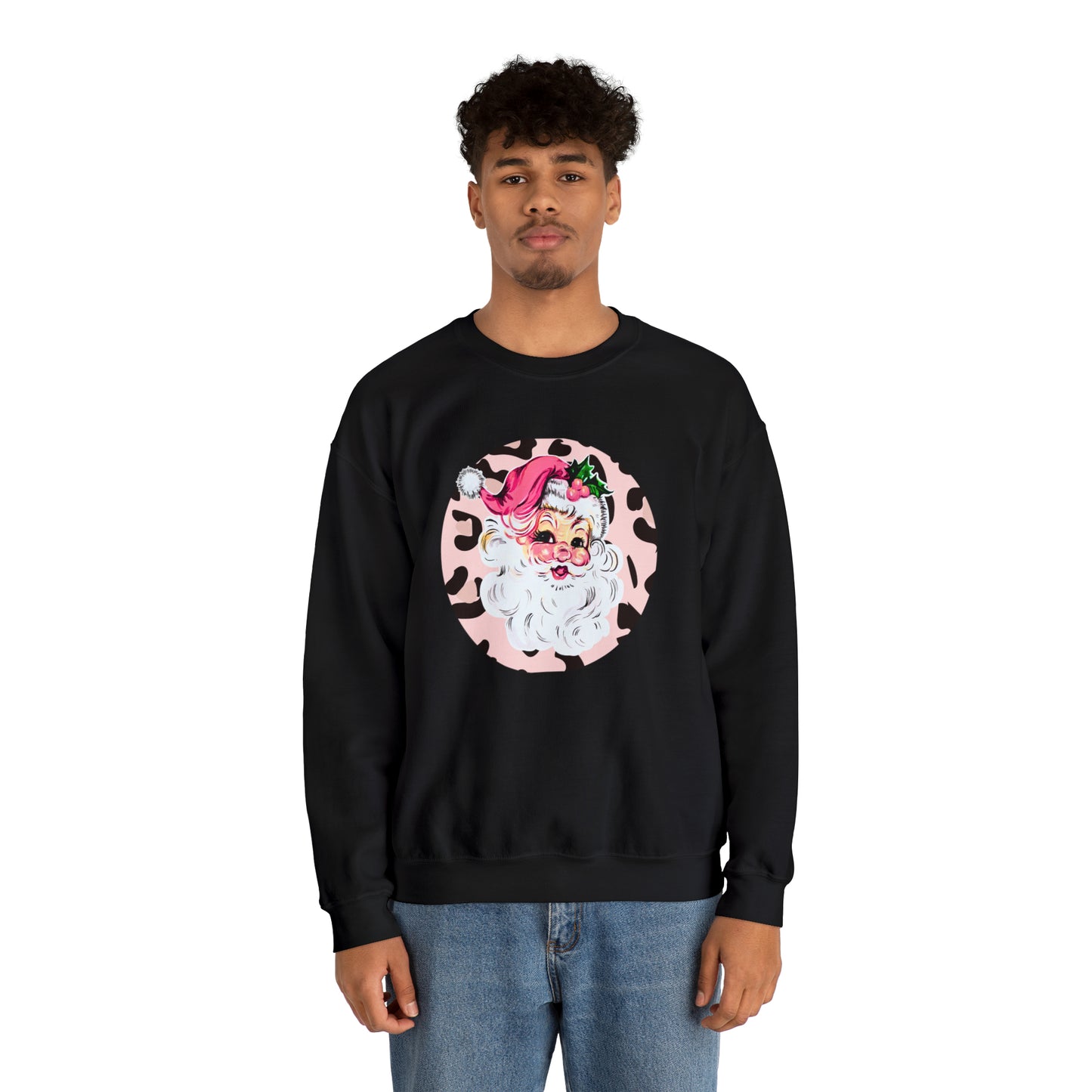 Pink Santa Leopard Print Unisex Heavy Blend™ Crewneck Sweatshirt