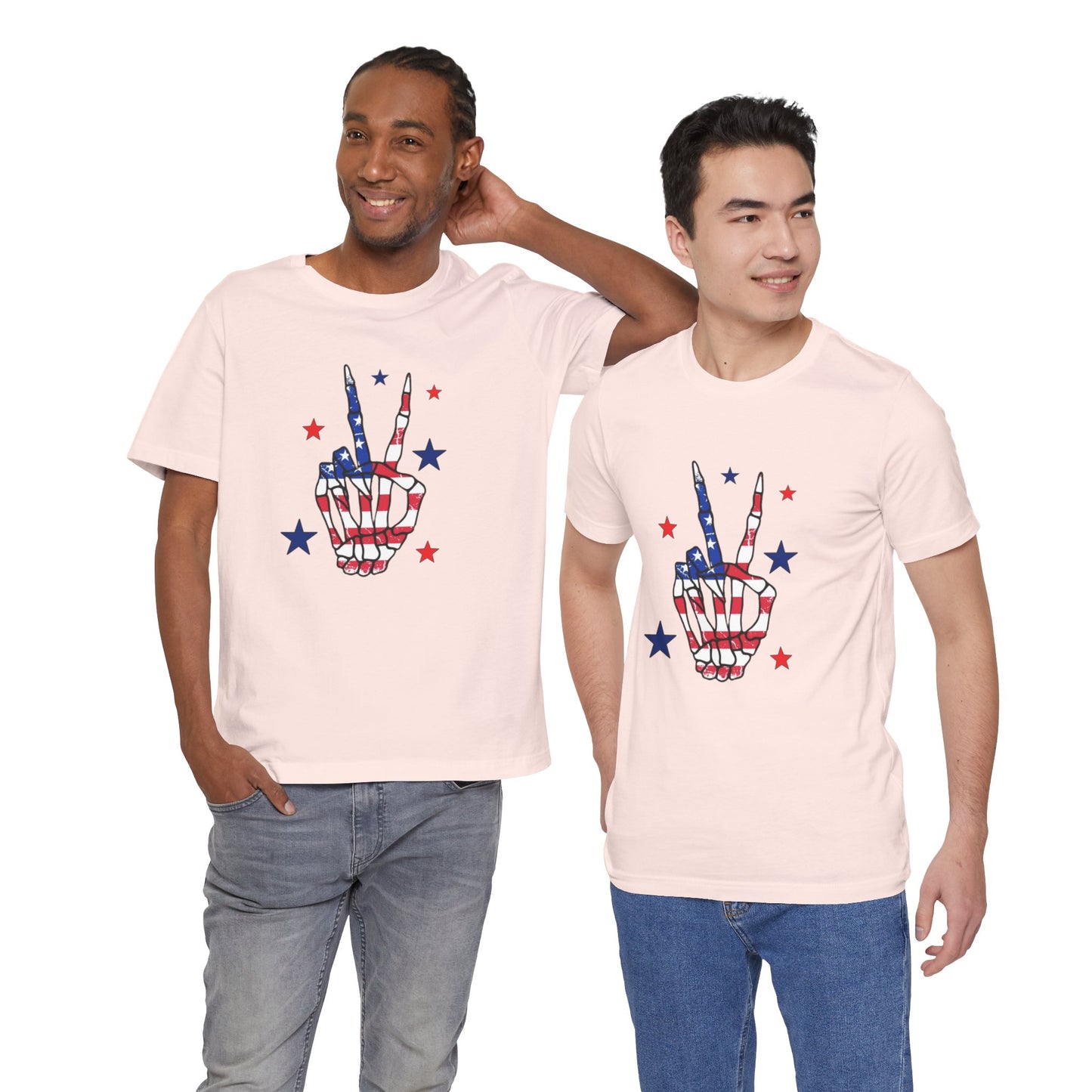 Patriotic Skeleton Peace Hand Unisex Jersey Short Sleeve Tee