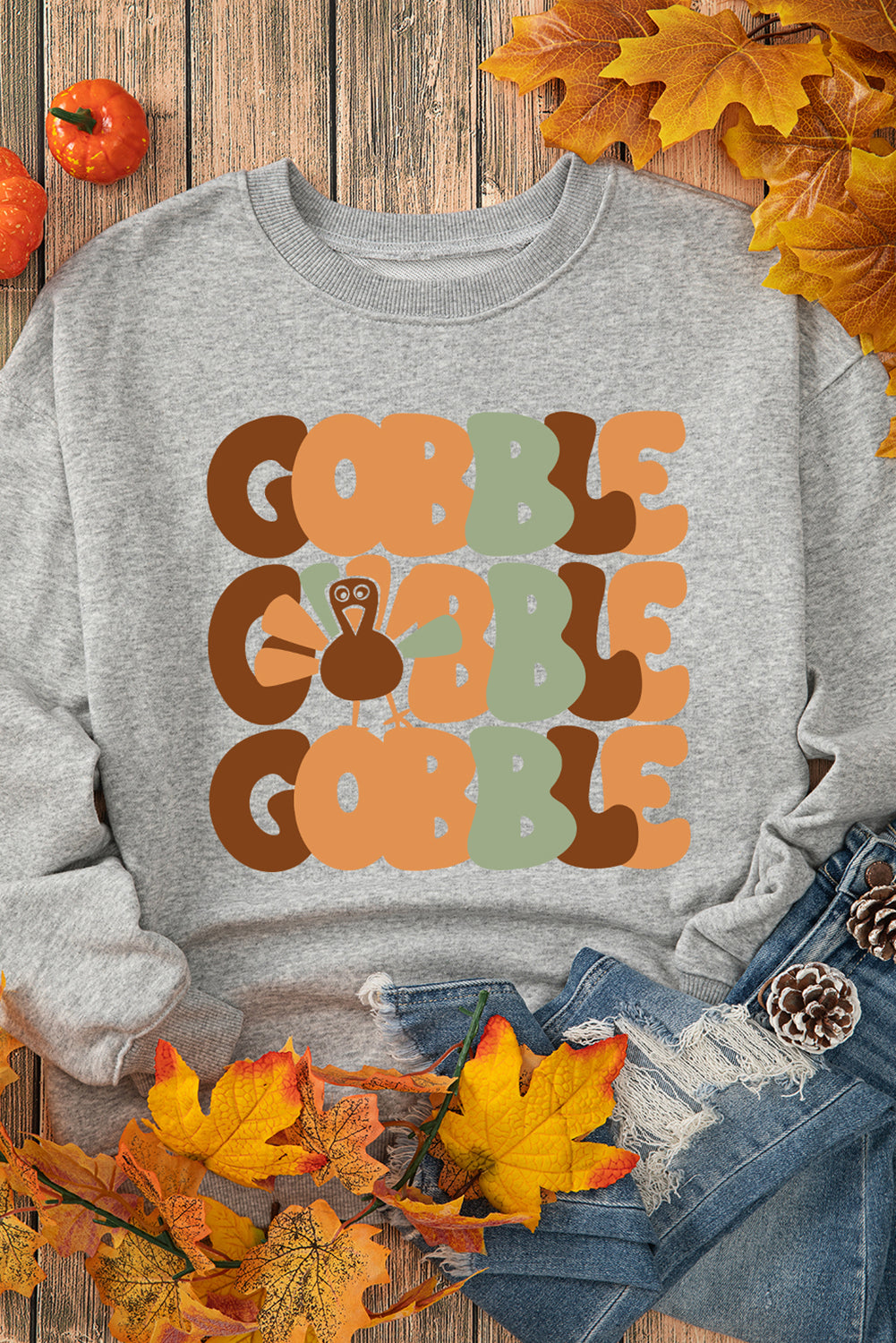 GOBBLE Turkey Graphic Drop Shoulder Pullover Sweatshirt