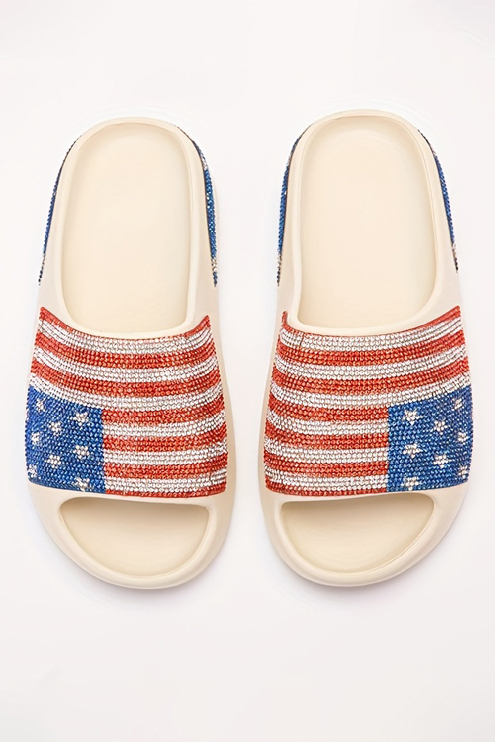 White Rhinestone American Flag Thick Sole Slippers