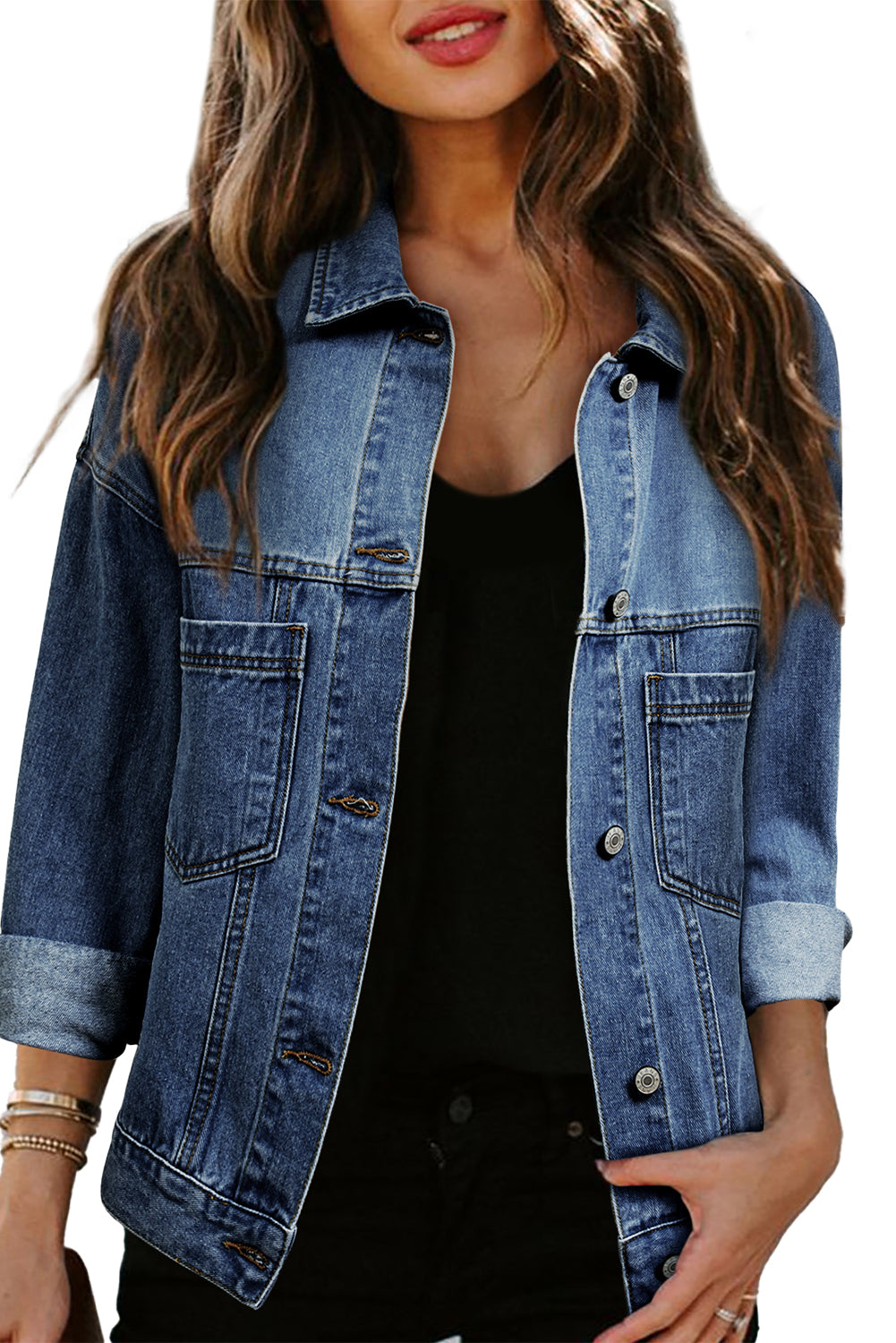 Black Washed Oversize Pocketed Denim Jacket