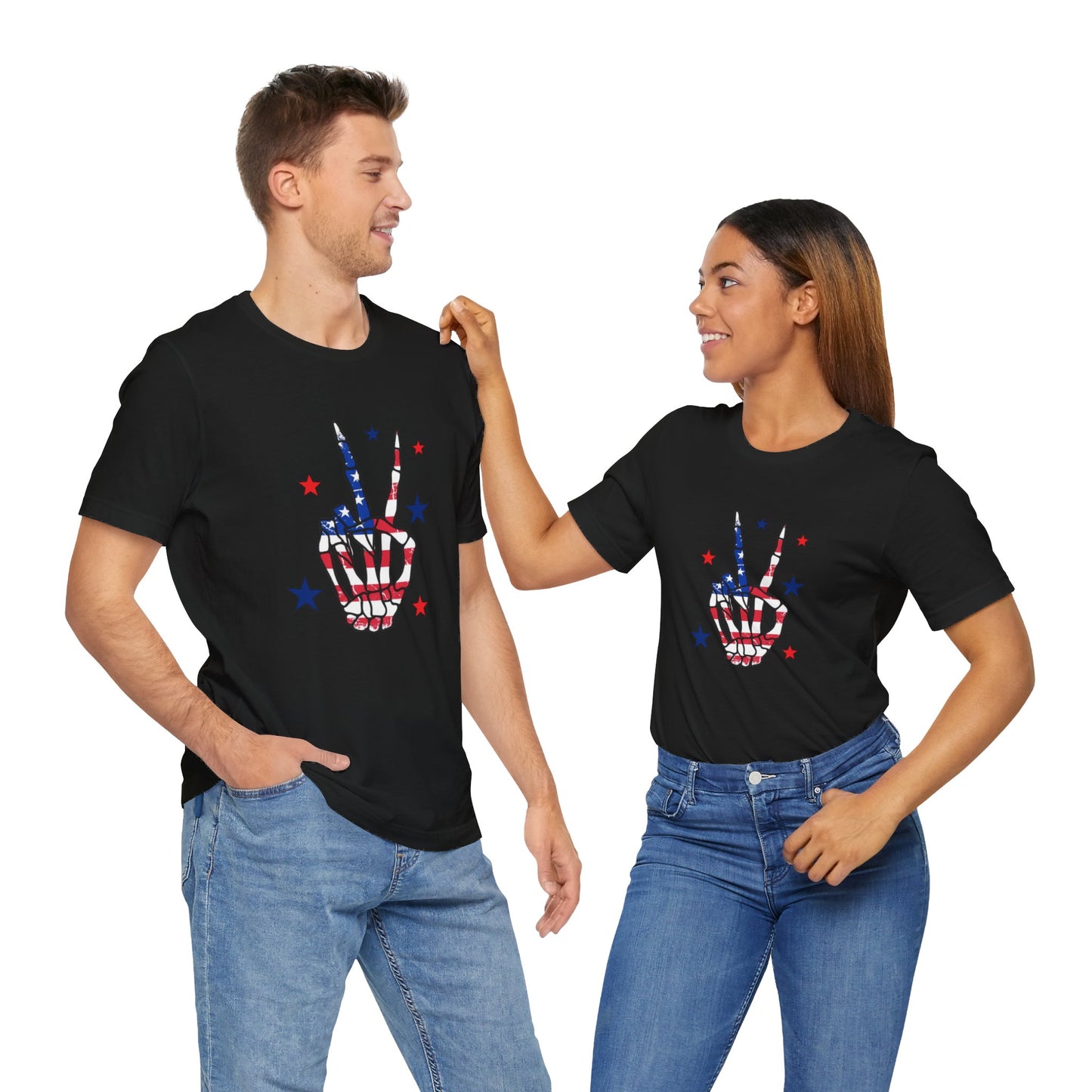 Patriotic Skeleton Peace Hand Unisex Jersey Short Sleeve Tee