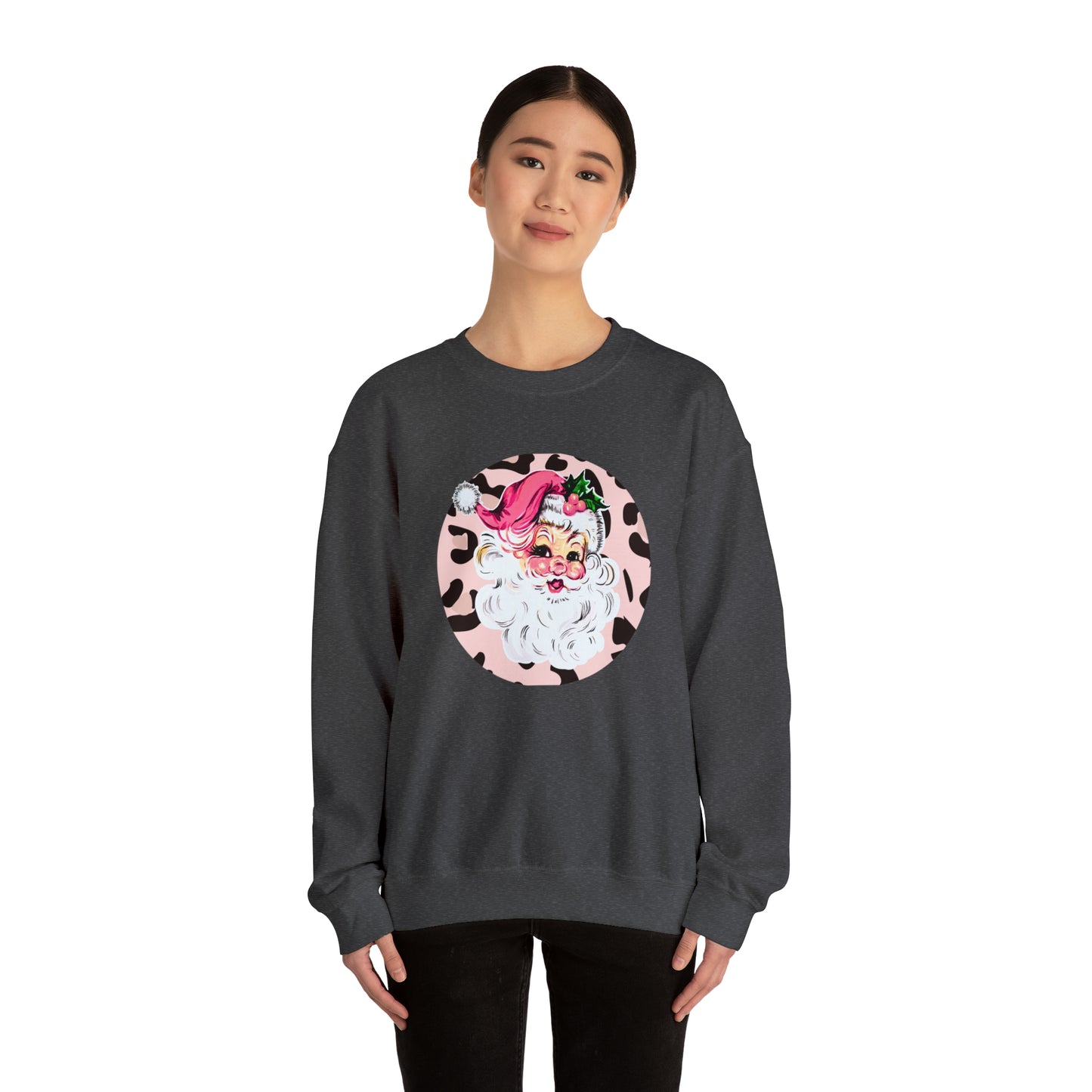 Pink Santa Leopard Print Unisex Heavy Blend™ Crewneck Sweatshirt