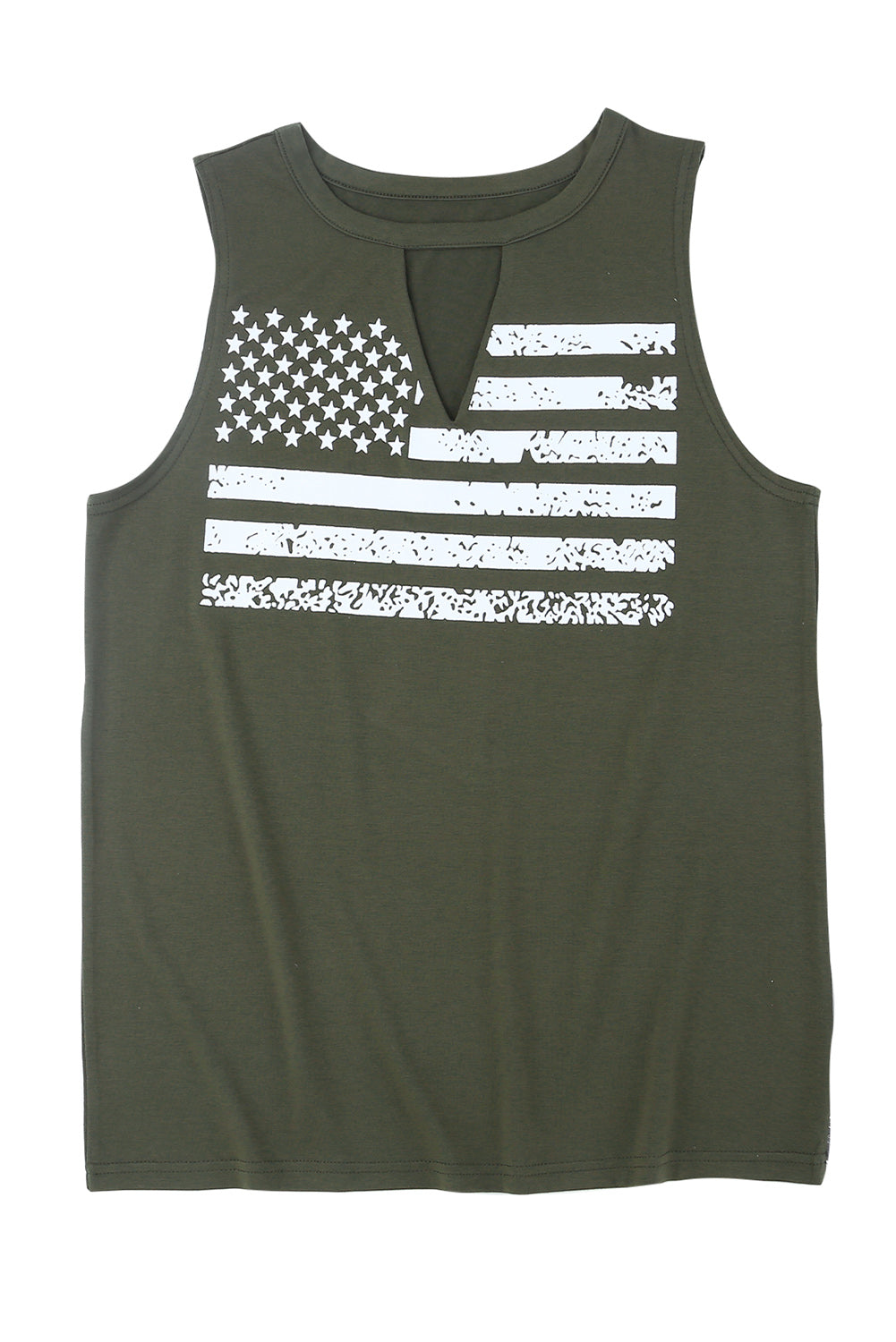 Green Cutout American Flag Print Tank Top