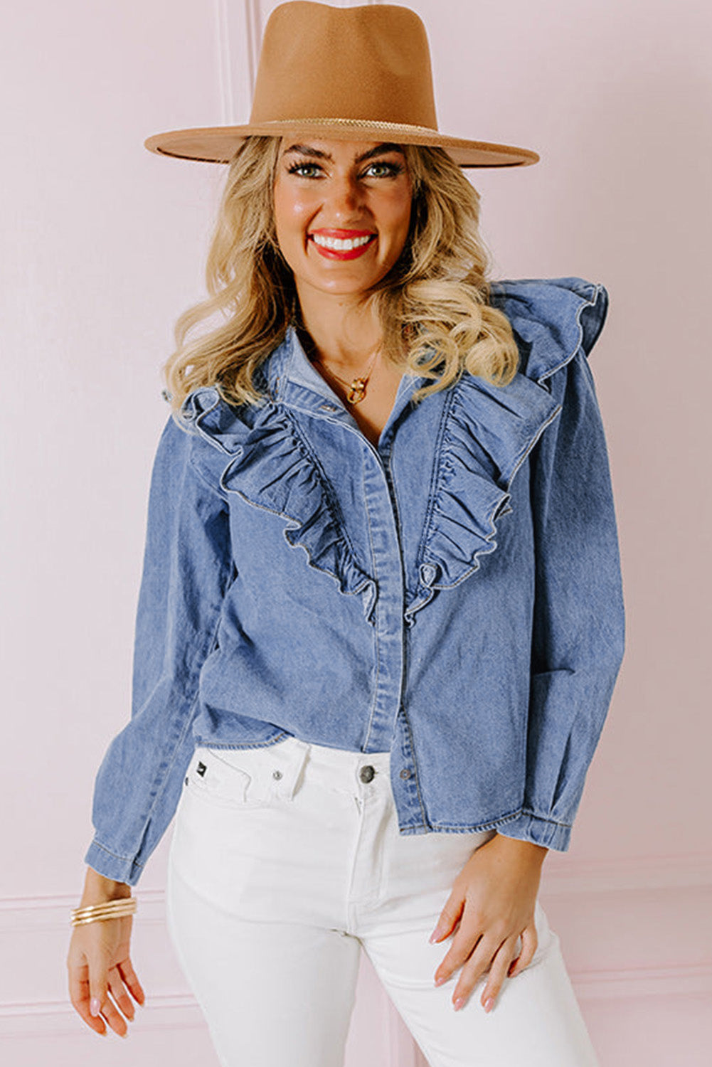 Denim Ruffled Casual Top