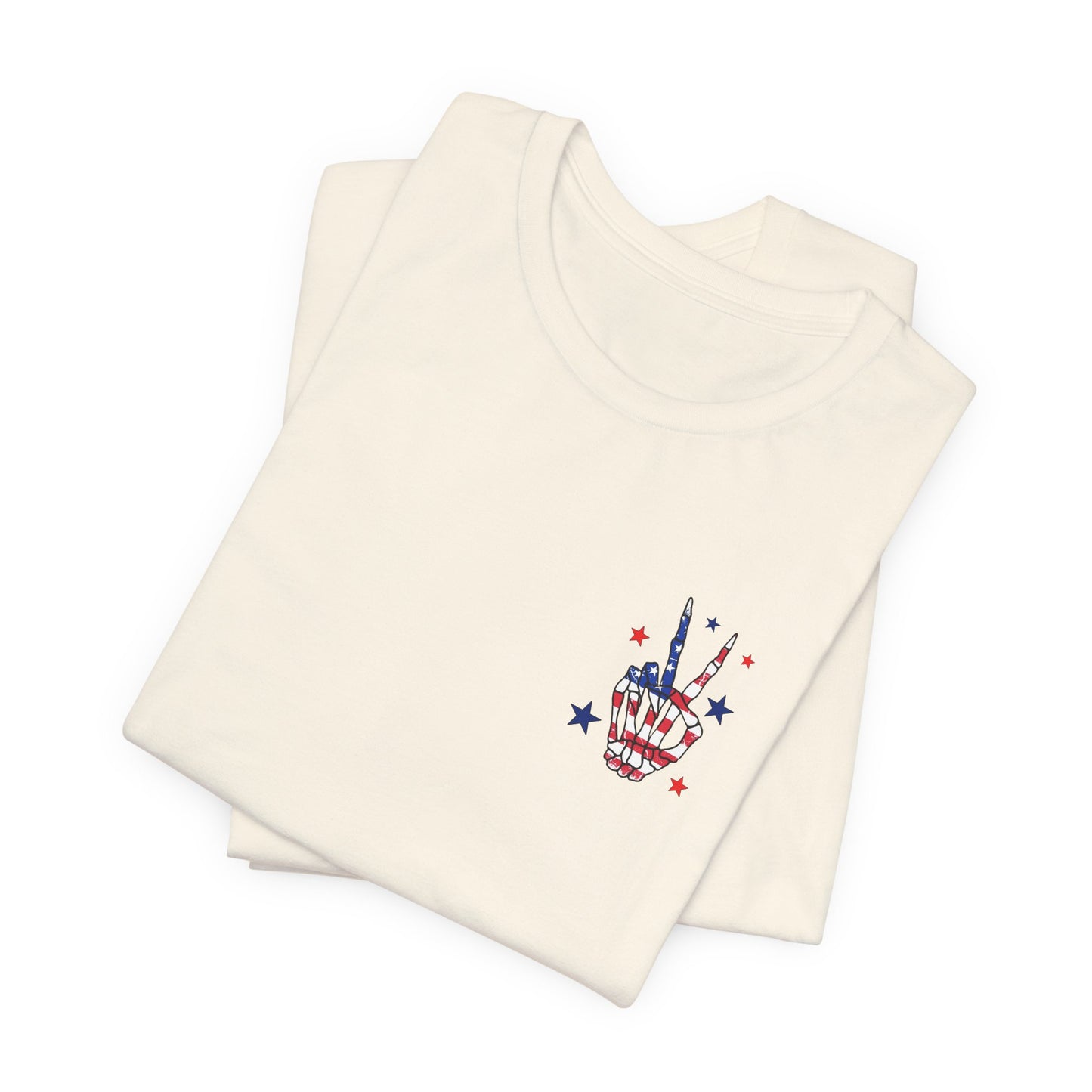 Patriotic Skeleton Peace Hand (Front & Back) Unisex Jersey Short Sleeve Tee