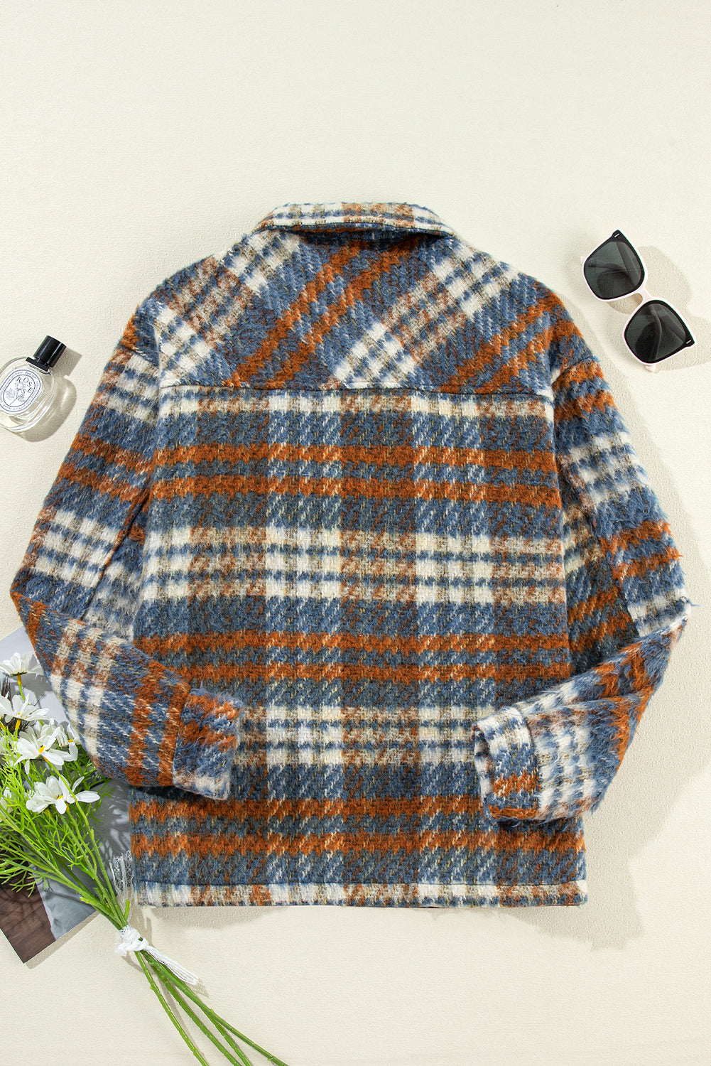 Plaid Print Chest Pockets Turn Down Collar Shacket