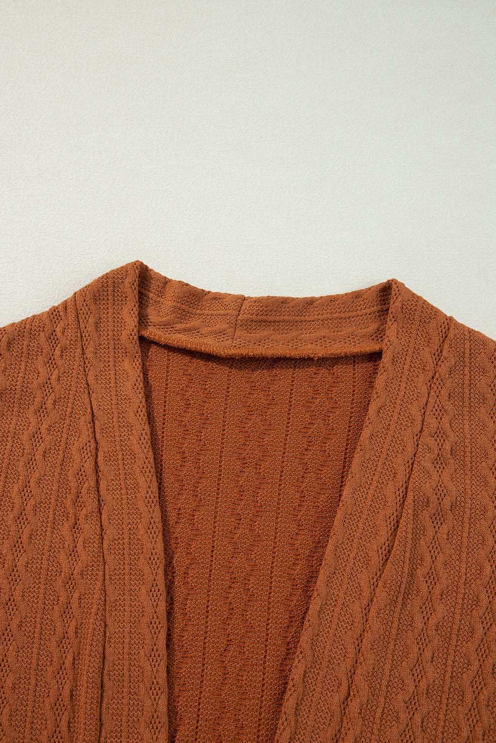 Textured Knit Side Pockets Open Front Cardigan