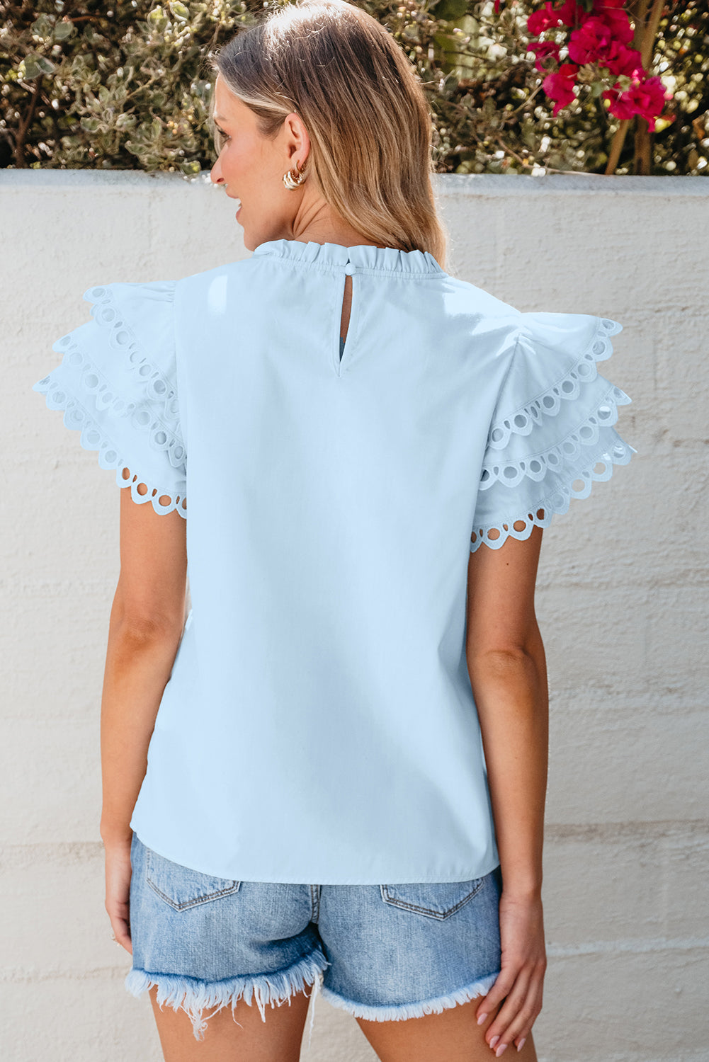 Mint Green Layered Ric Rac Cap Sleeve Frilled Neck Blouse