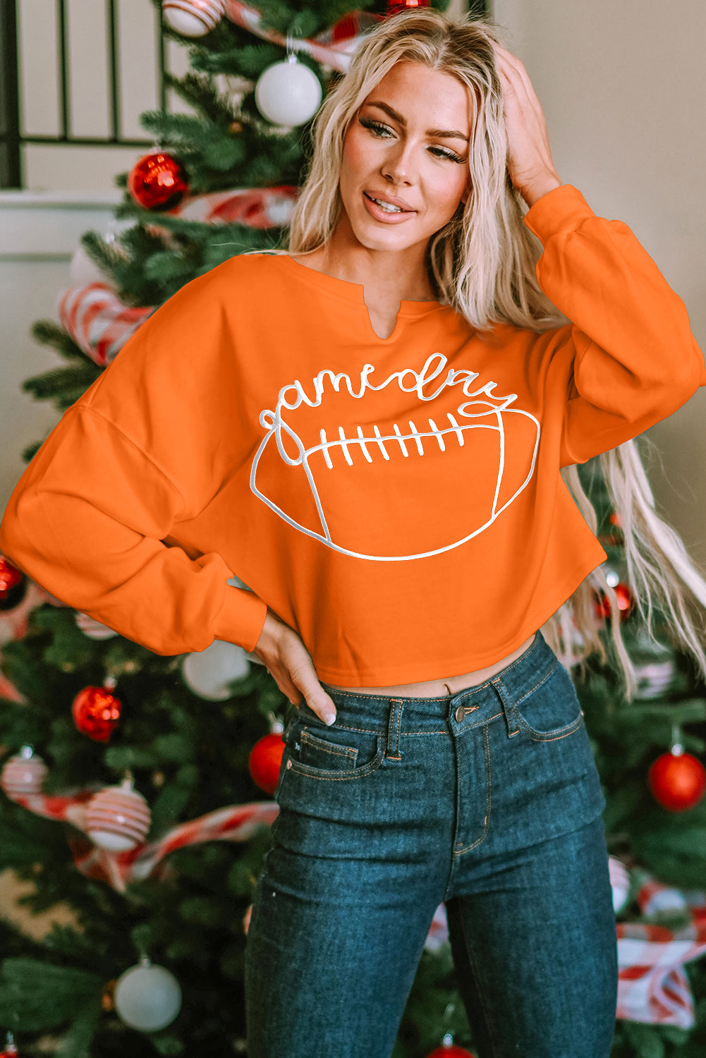 Game Day Lettering Football Notched Neck Sweatshirt