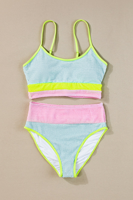 Beau Blue Color Block High Waisted Sexy Bikini Set