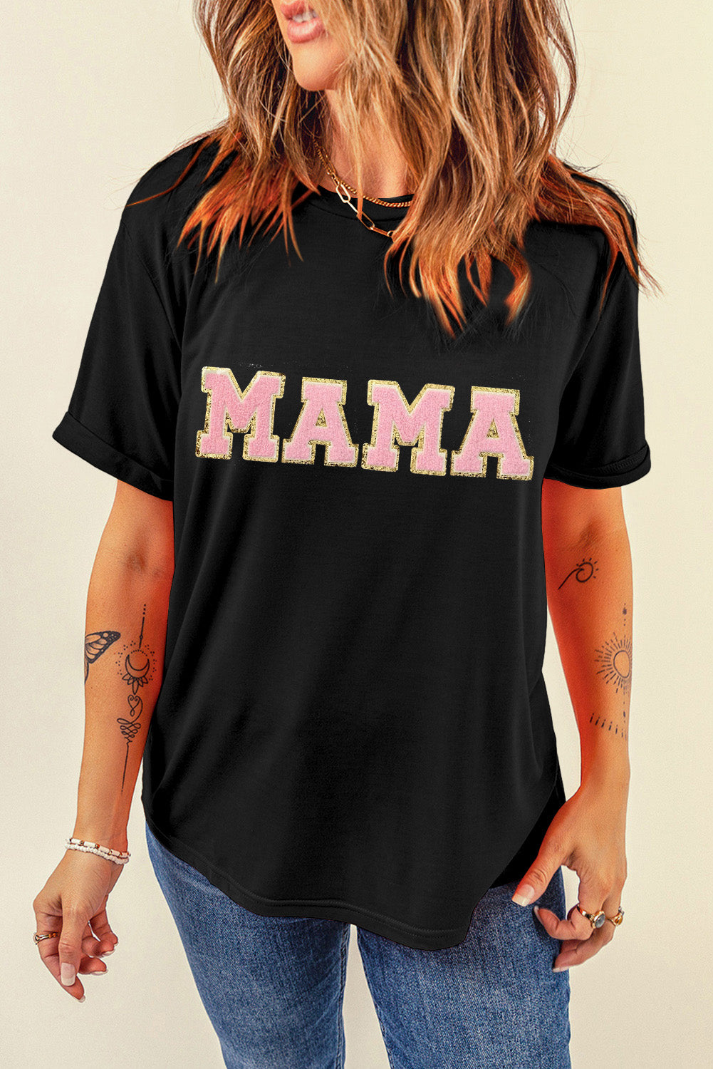 Black MAMA Chenille Graphic Tee