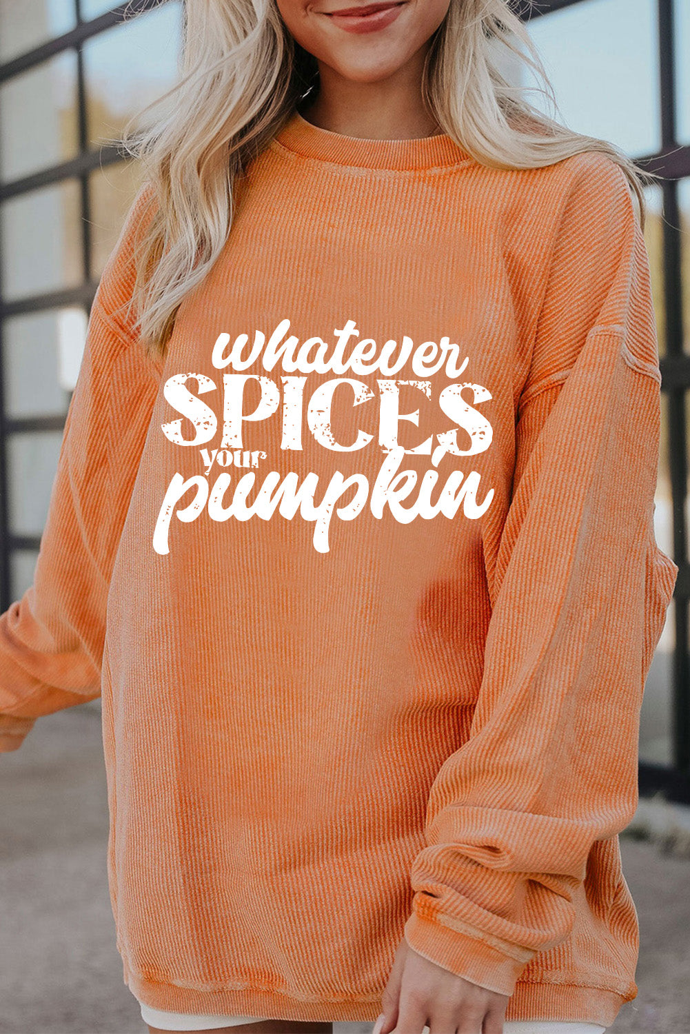 Whatever Spices Your Pumpkin Graphic Corded Pullover Sweatshirt