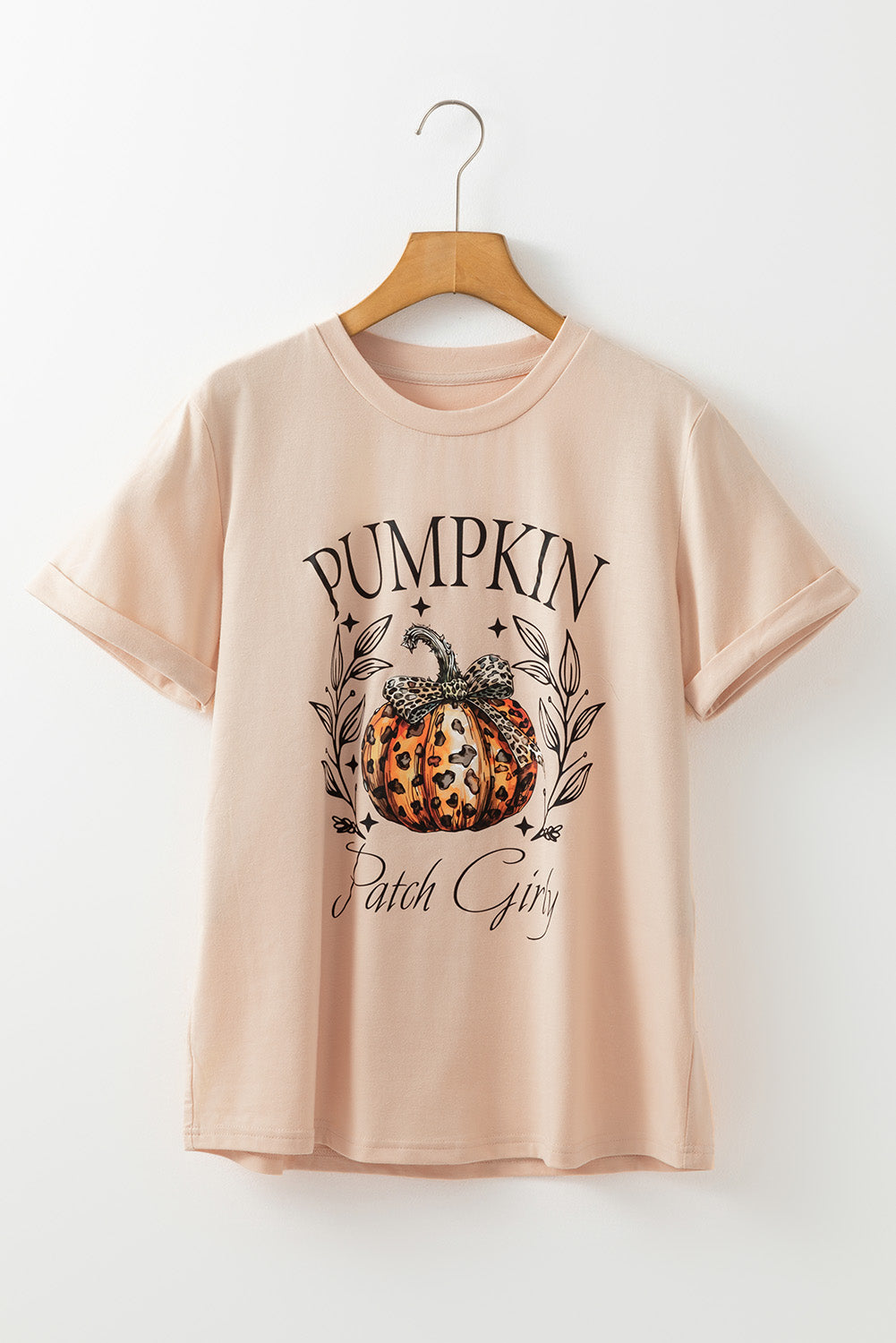 Pumpkin Patch Girly Leopard Bowknot Pumpkin Graphic T Shirt