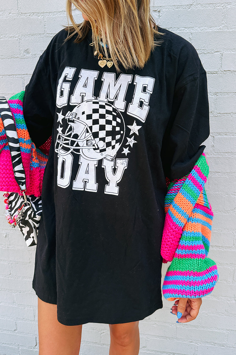 Black GAME DAY Checkerboard Football Helmet T Shirt