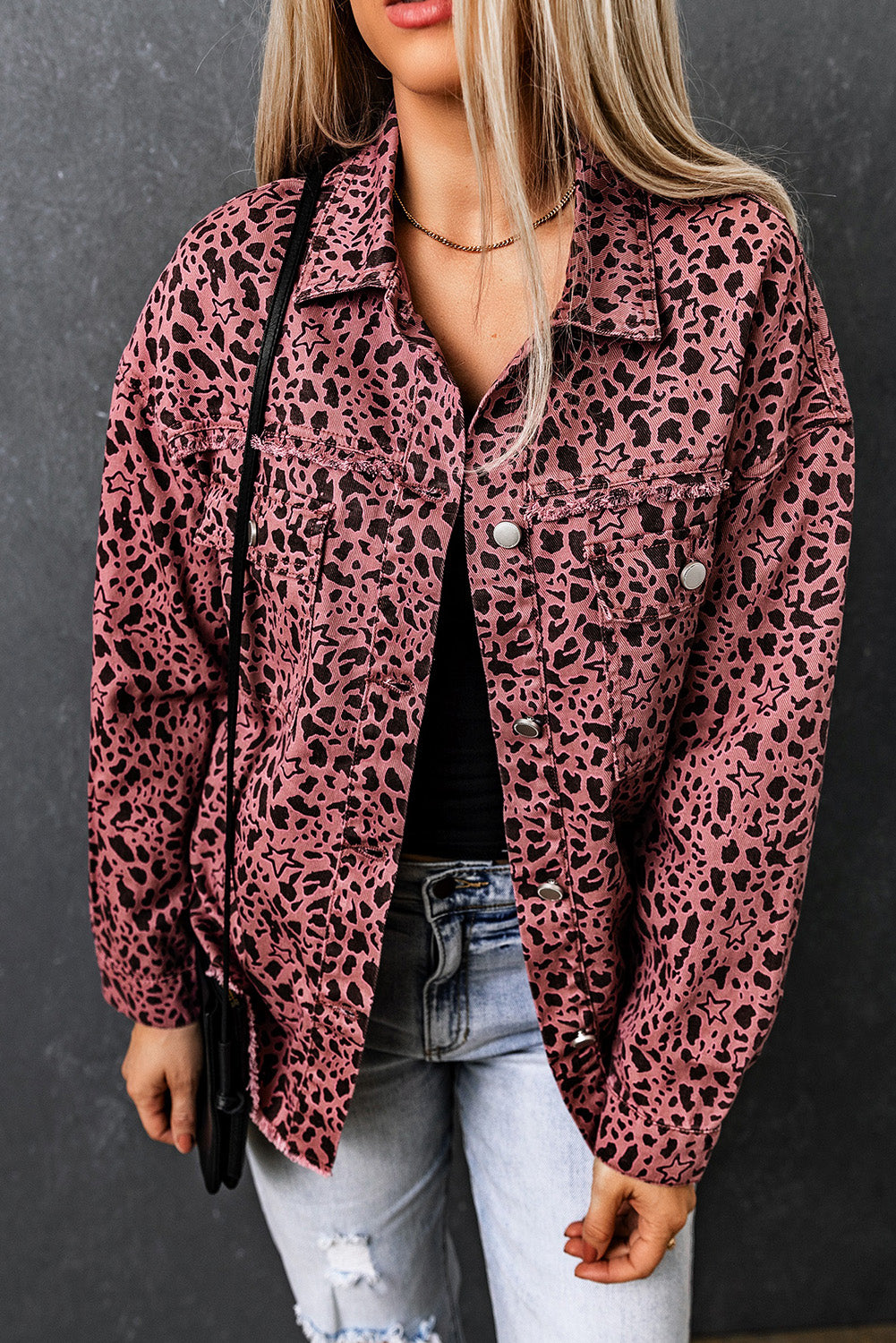 Animal Spots Print Button Up Denim Shacket