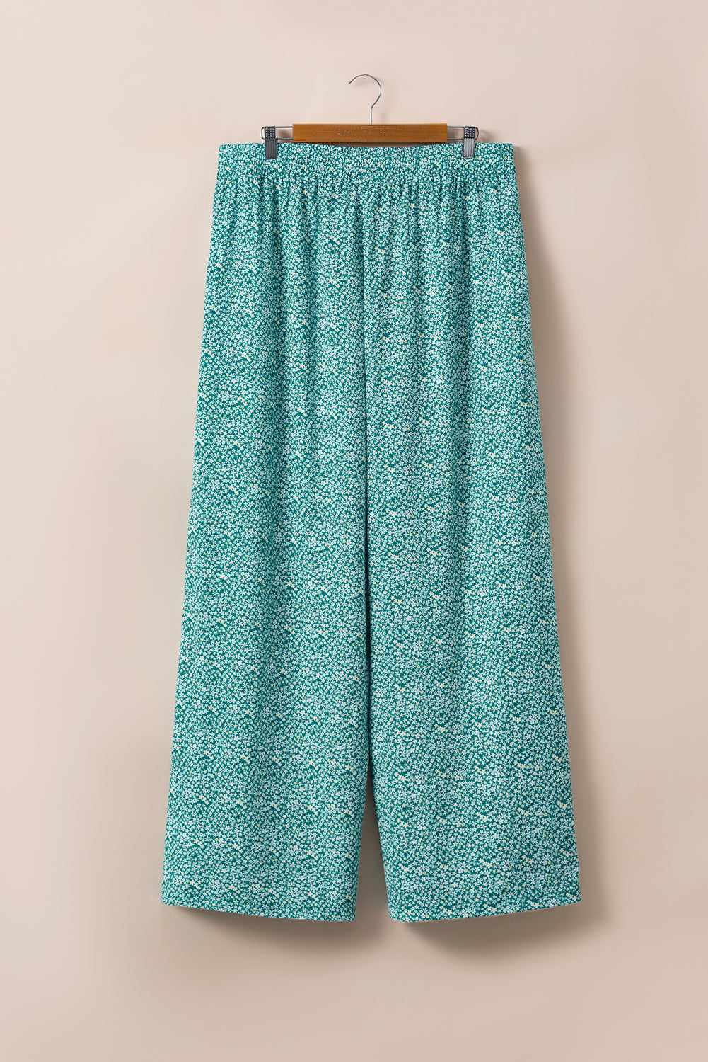 Green Plus Size Floral Tied Waist Wide Leg Pants