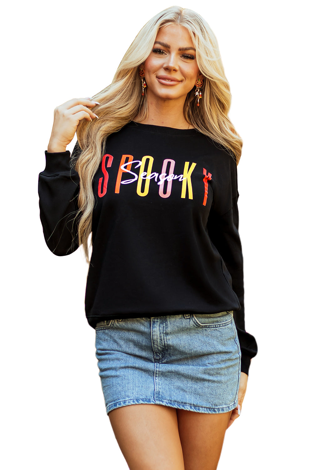 Black Spooky Season Halloween Fashion Graphic Sweatshirt