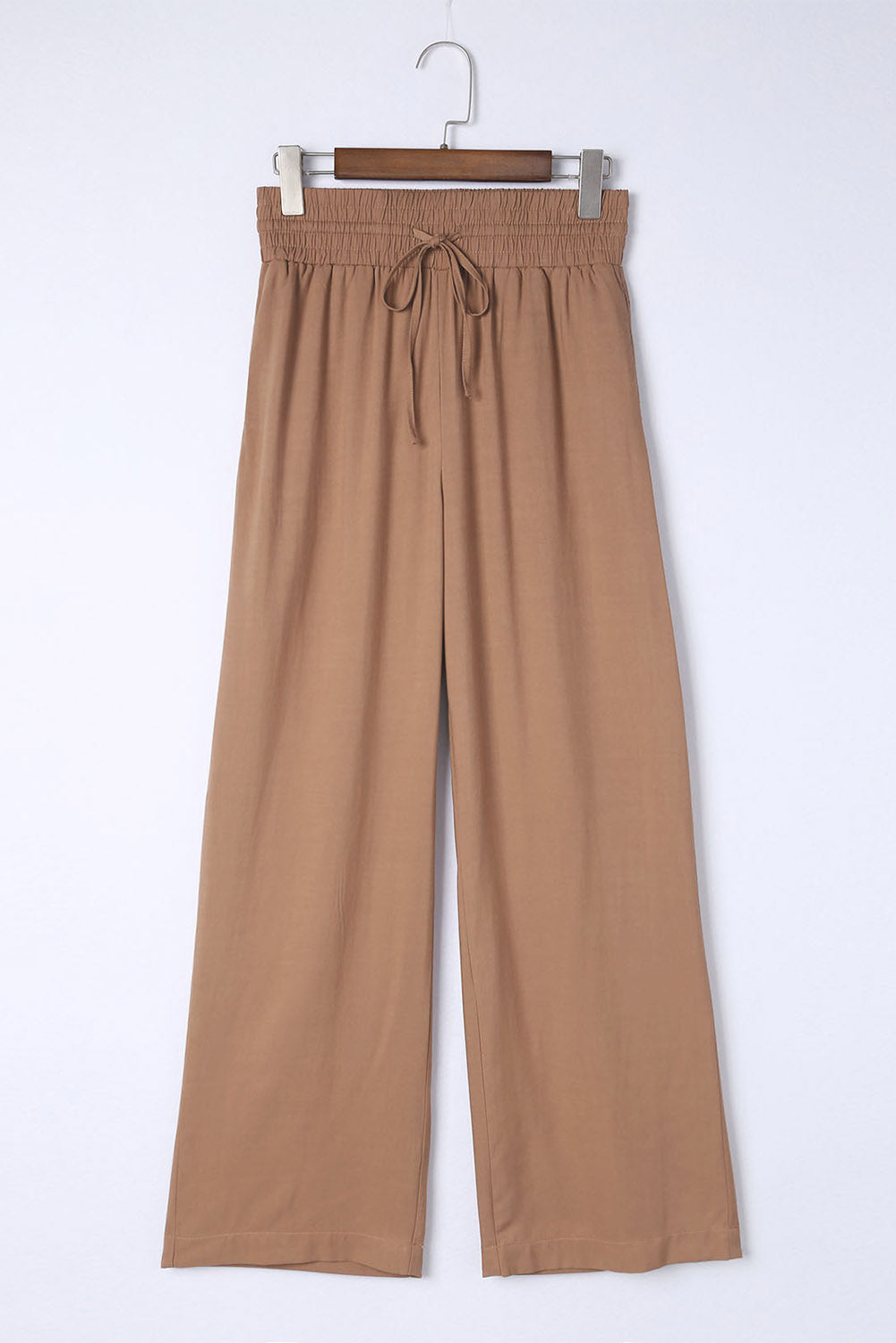 Green Brown Drawstring Elastic Waist Casual Wide Leg Pants