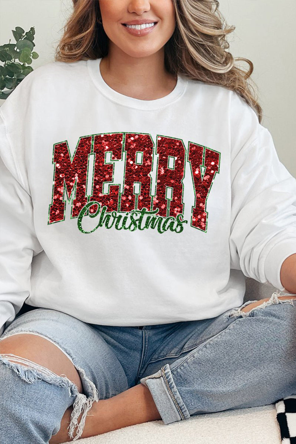 MERRY Christmas Graphic Crewneck Pullover Sweatshirt