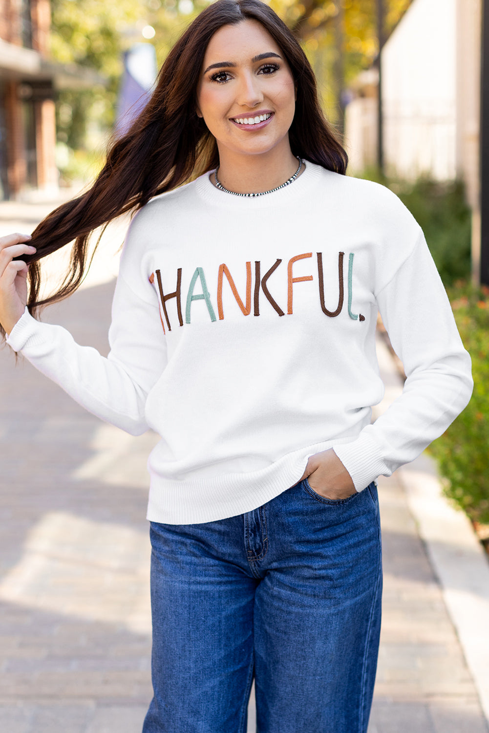 Thankful Ivory Embroidered Sweater