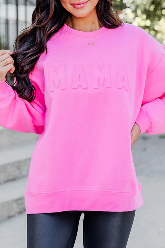 MAMA Letter Embossed Casual Sweatshirt