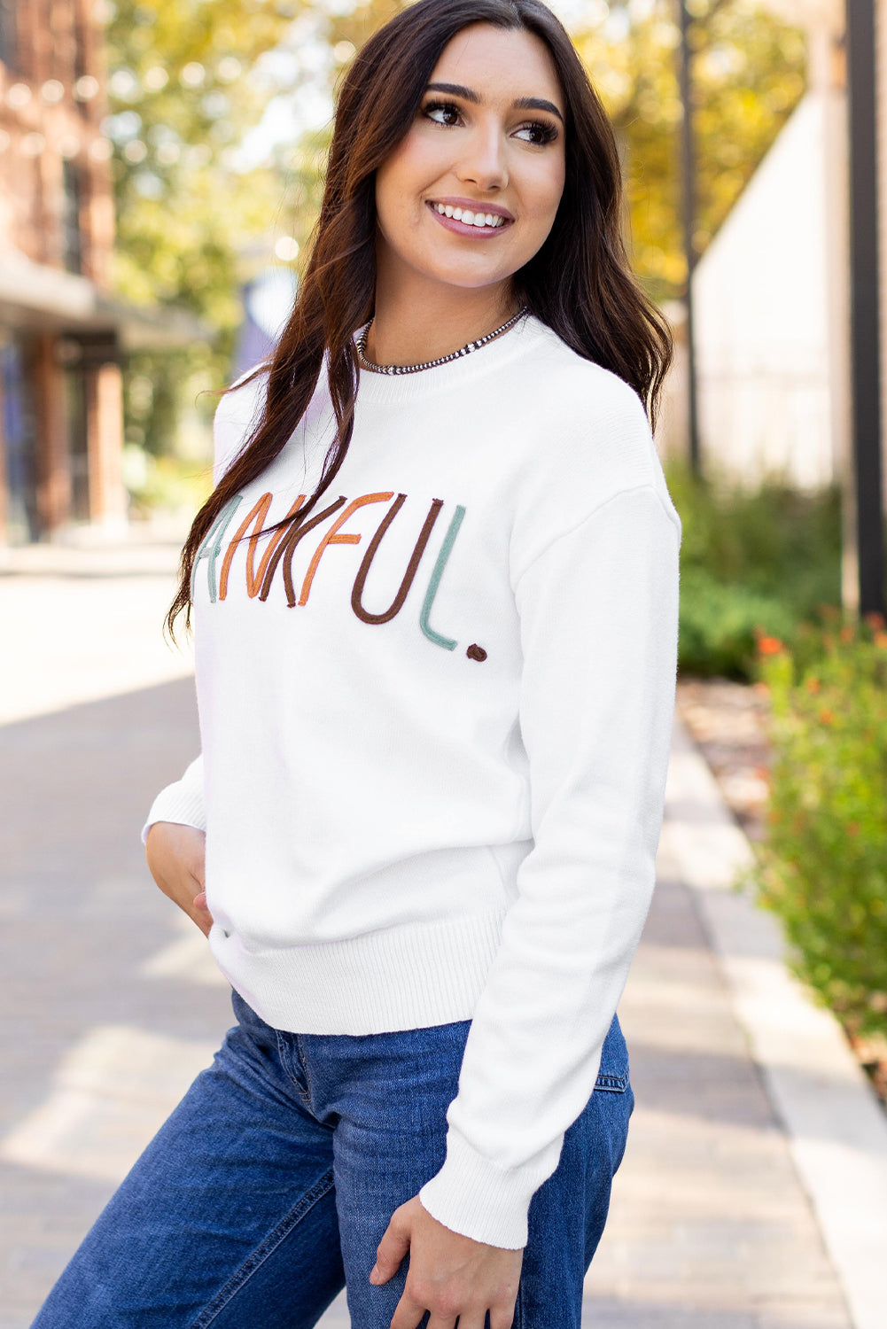 Thankful Ivory Embroidered Sweater