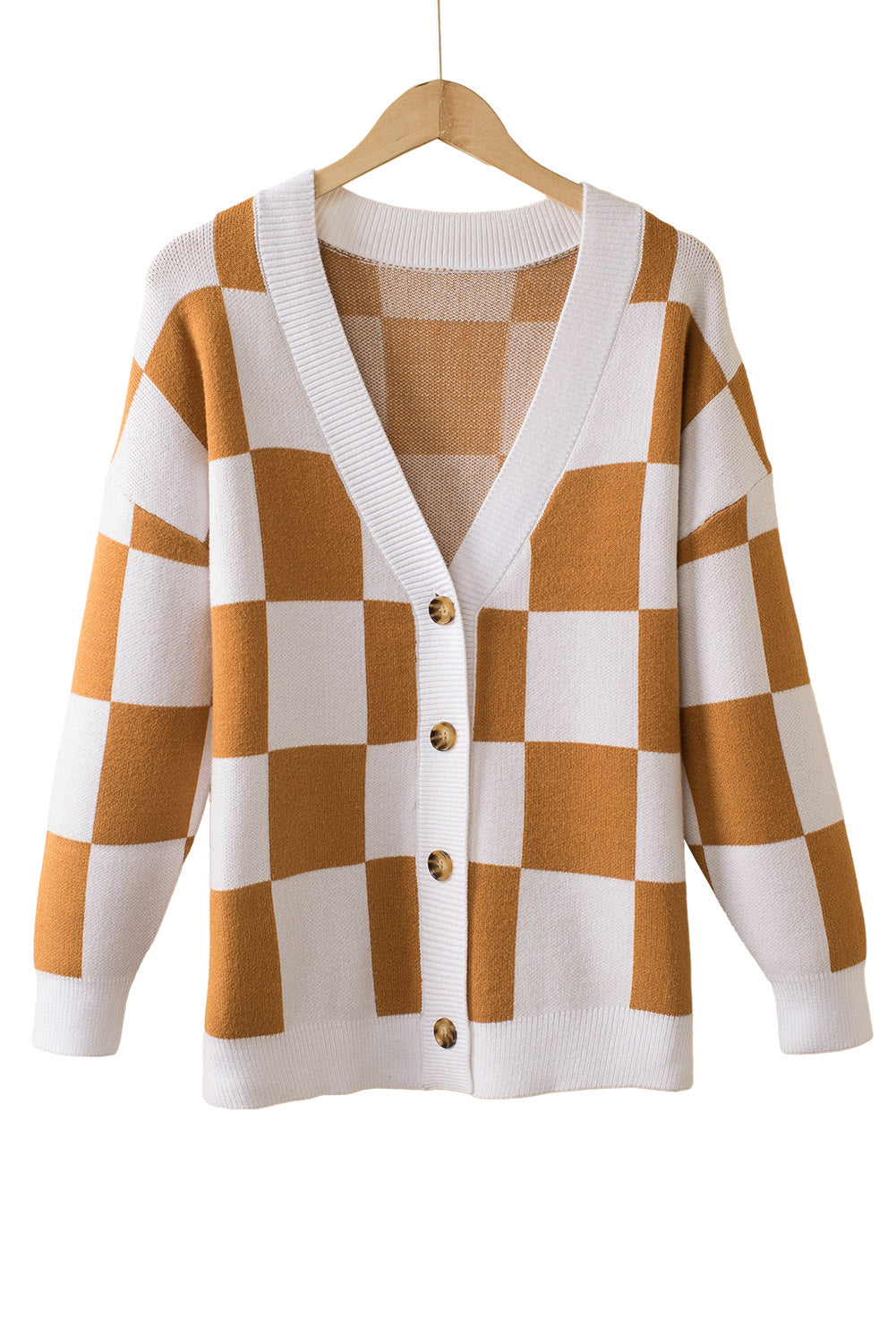 Checkered Print Button Up Sweater Cardigan