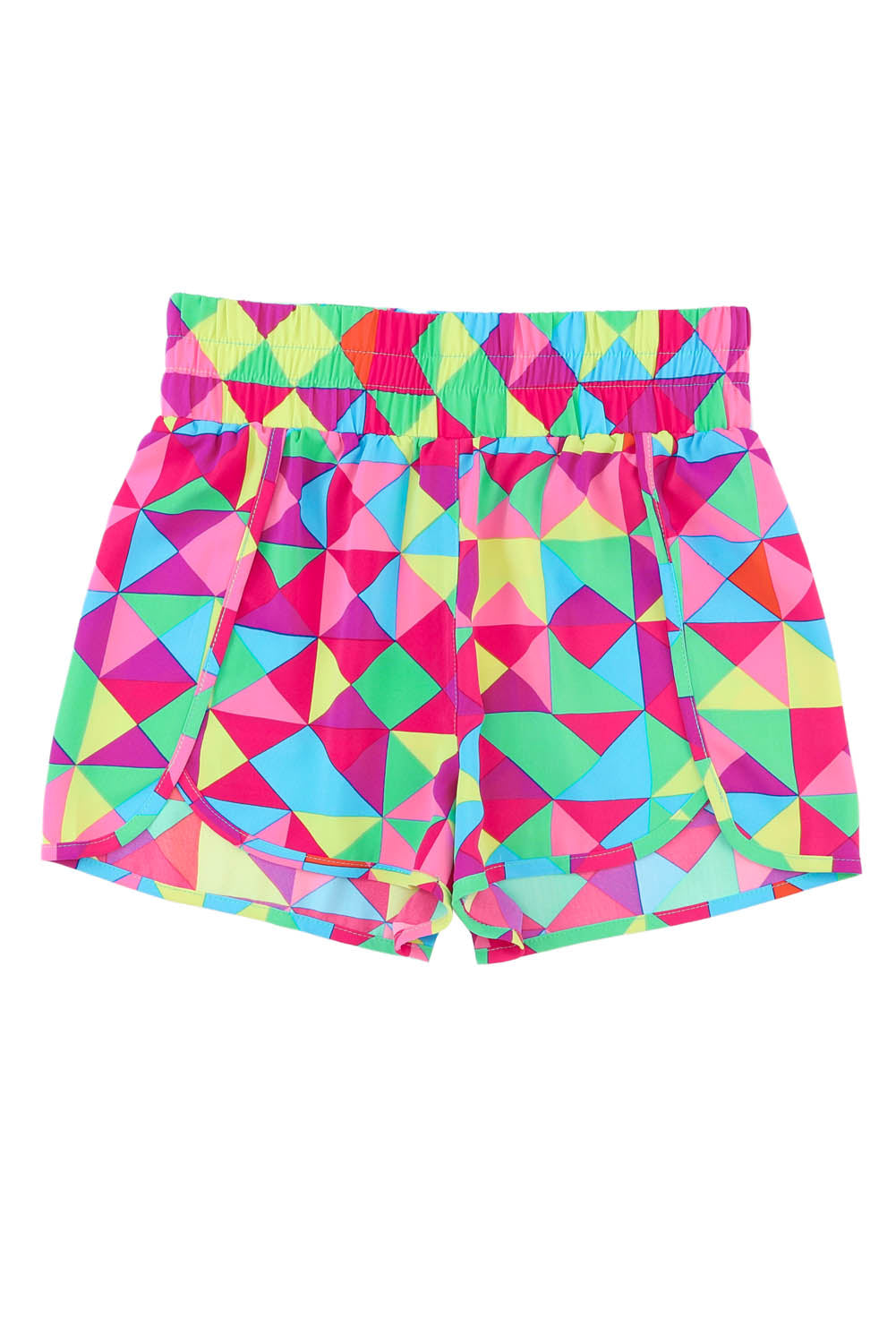 Multicolor Geometric High Waisted Athletic Shorts