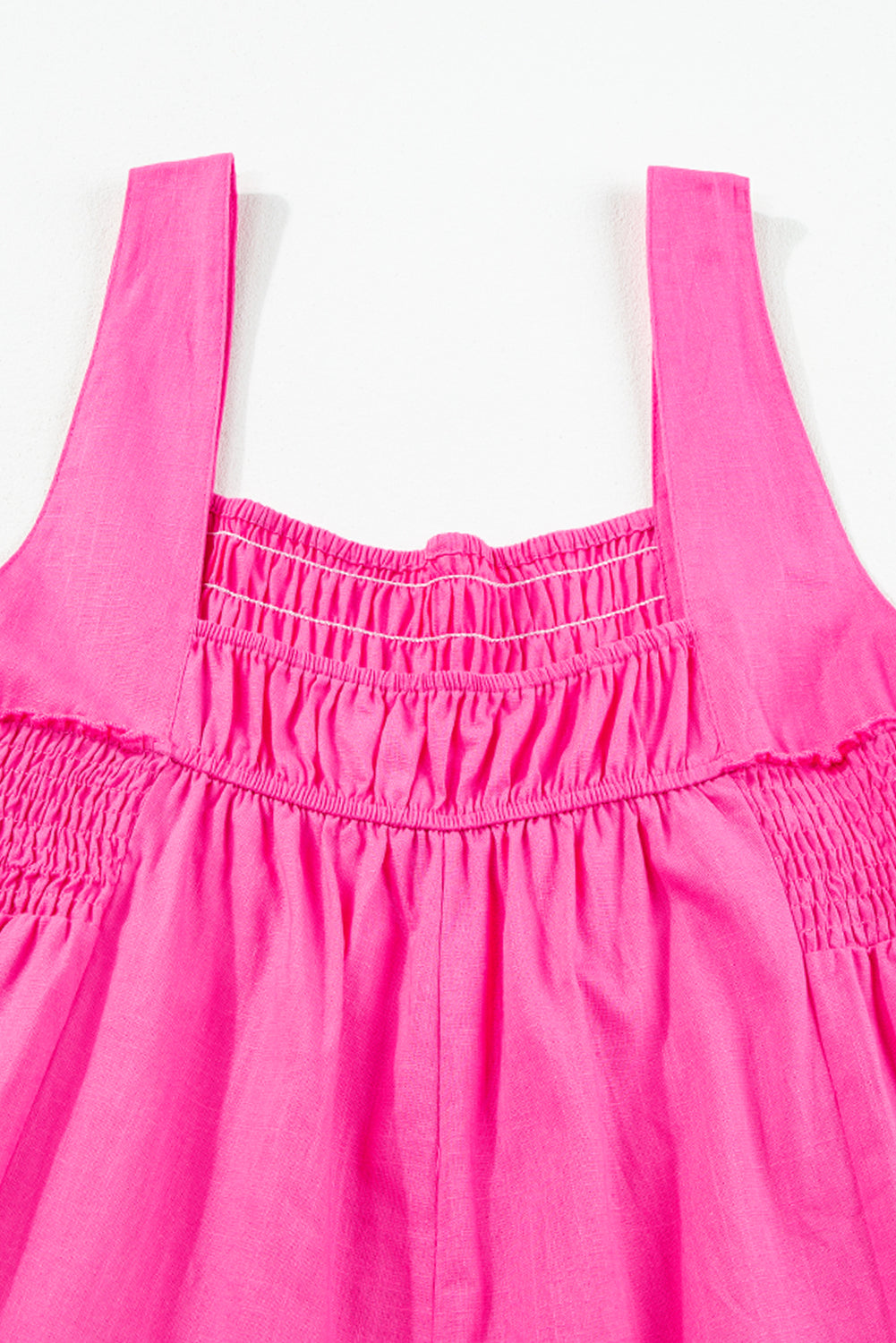 Strawberry Pink Wide Straps Smocked Detail Wide Leg Overalls