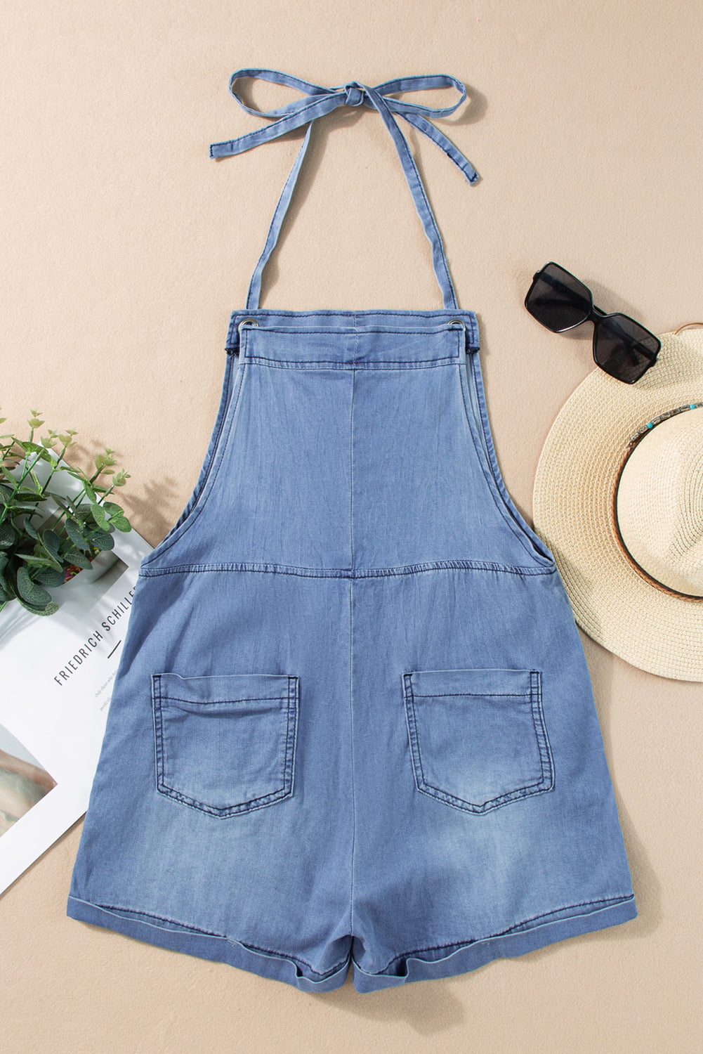 Black Grommet Tie Straps Casual Denim Romper