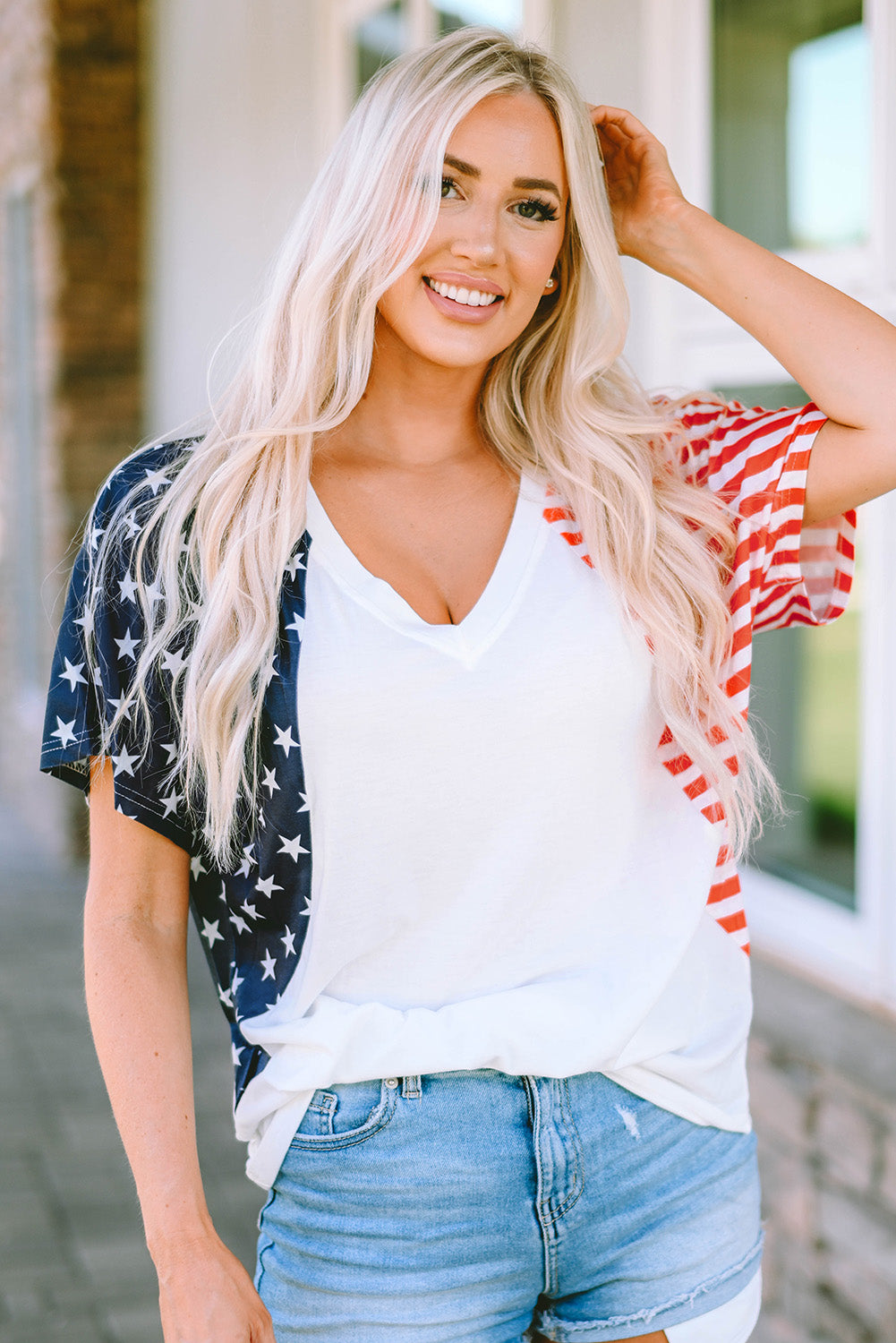 USA Stars and Stripes V Neck Tee