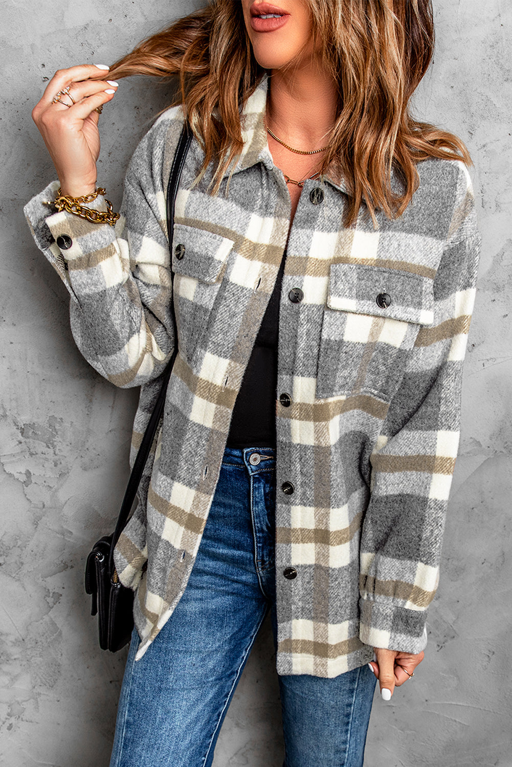 Plaid Print Pocket Women Shacket