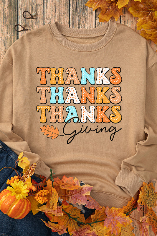 THANKS giving Leaves Printed Drop Shoulder Sweatshirt