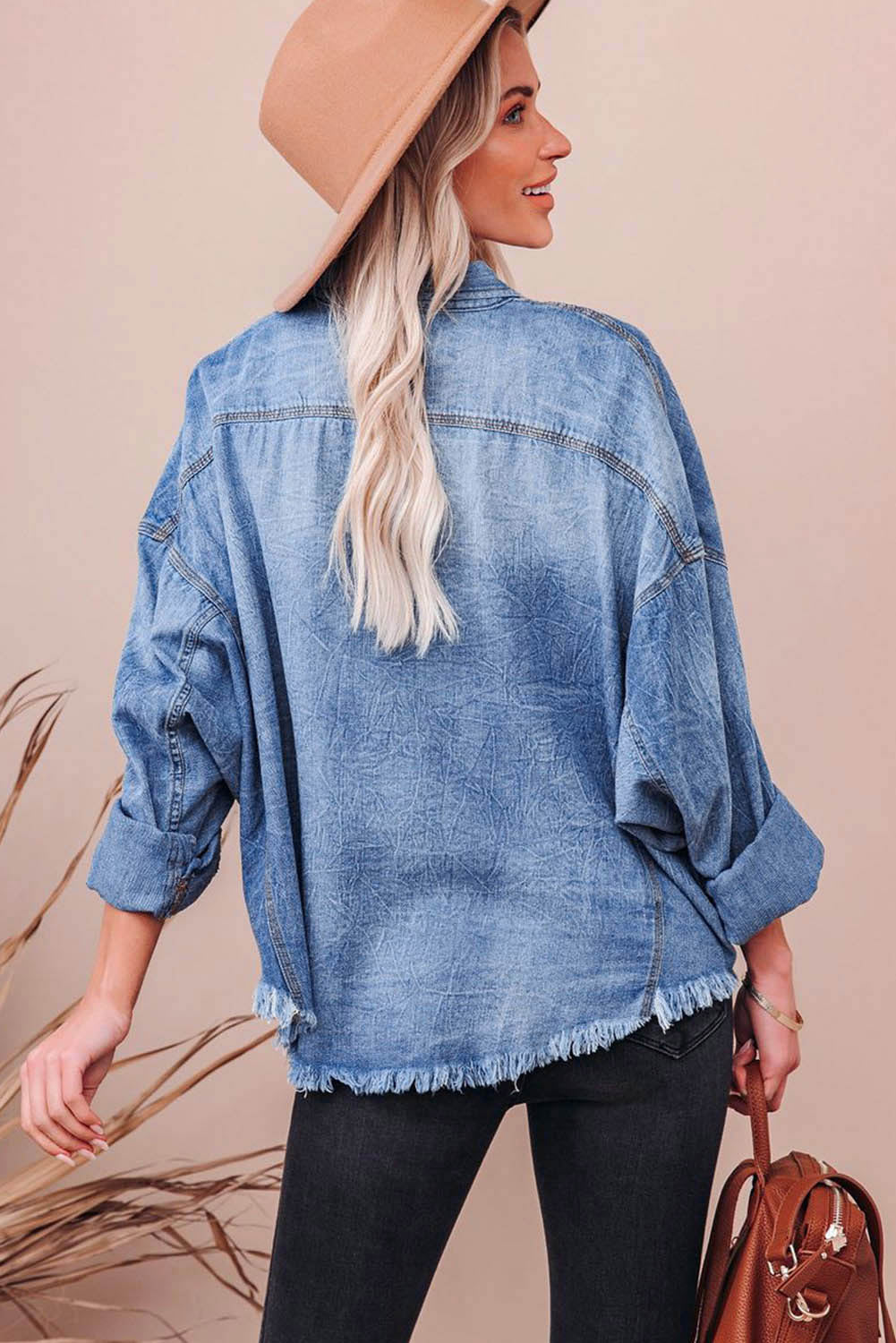 Sky Blue Football Sequin Patchwork Flap Pockets Raw Hem Denim Jacket