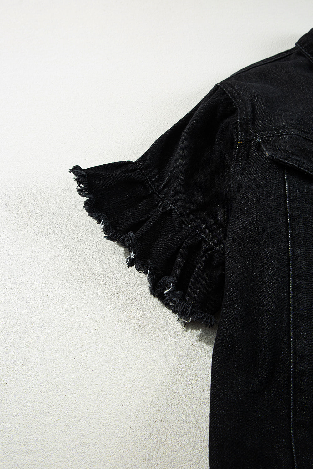 Raw Edge Ruffled Short Sleeve Denim Jacket