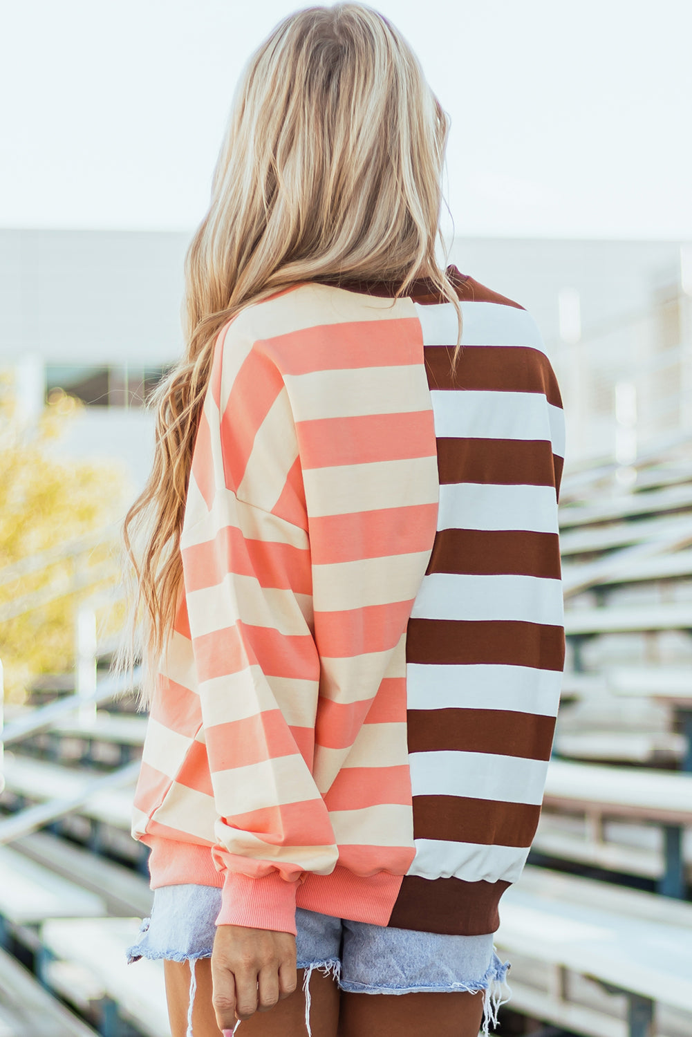 Stripe Color Block Drop Shoulder Pullover Sweatshirt