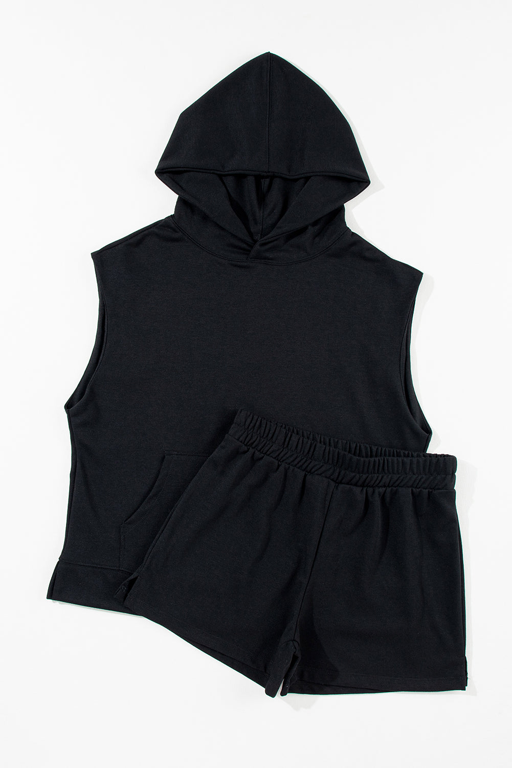 Solid Color Sleeveless Hoodie and Shorts Set