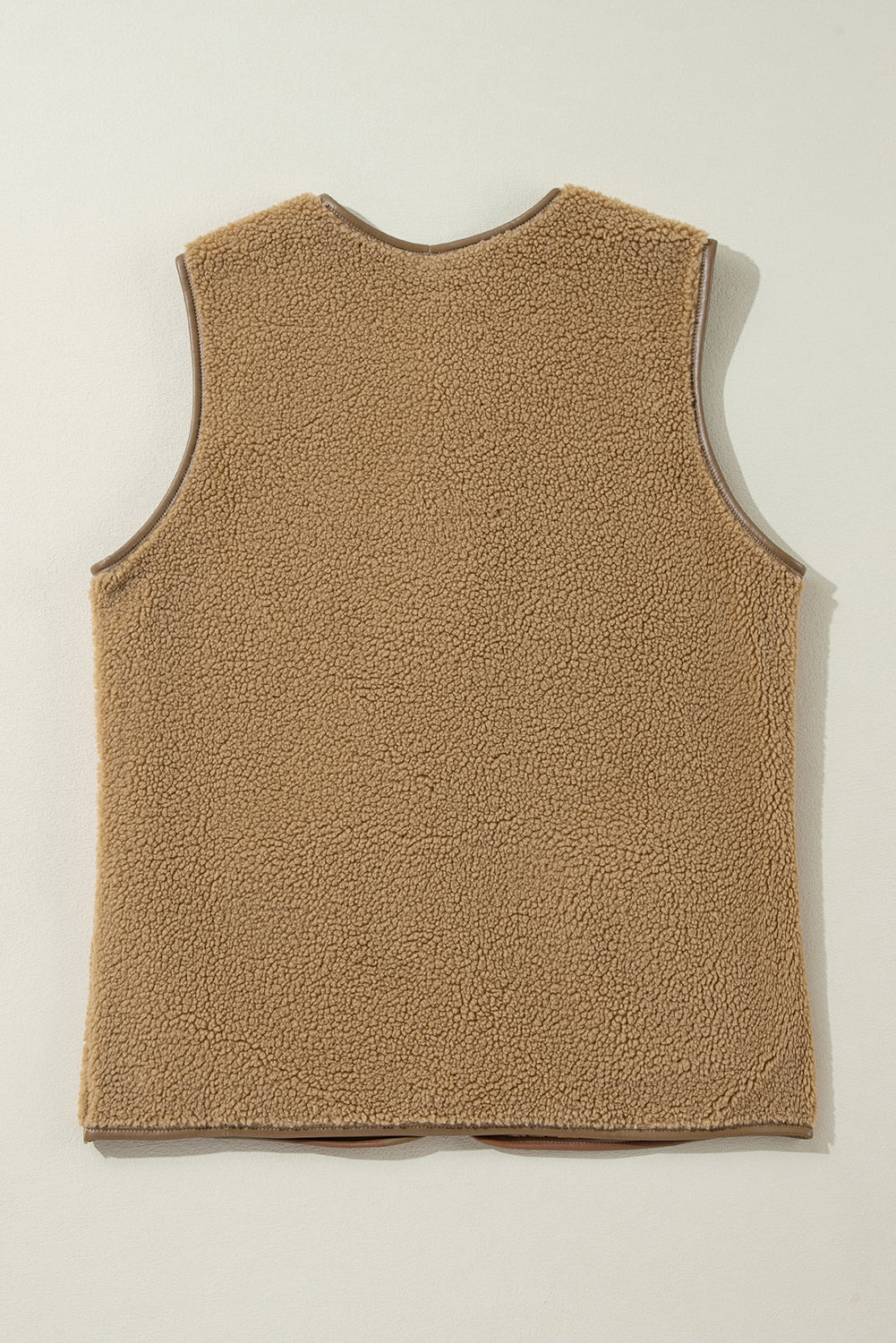 Leather Contrast Side Pockets Buttoned Fleece Vest