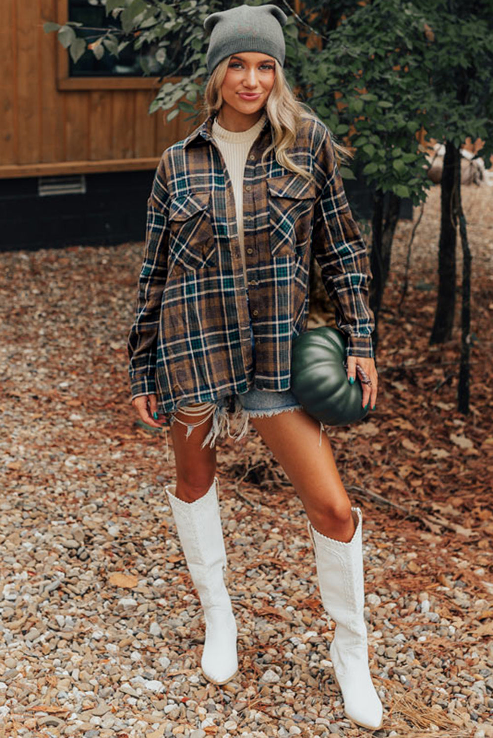 Plaid Print Chest Pockets Buttoned Shirt Jacket