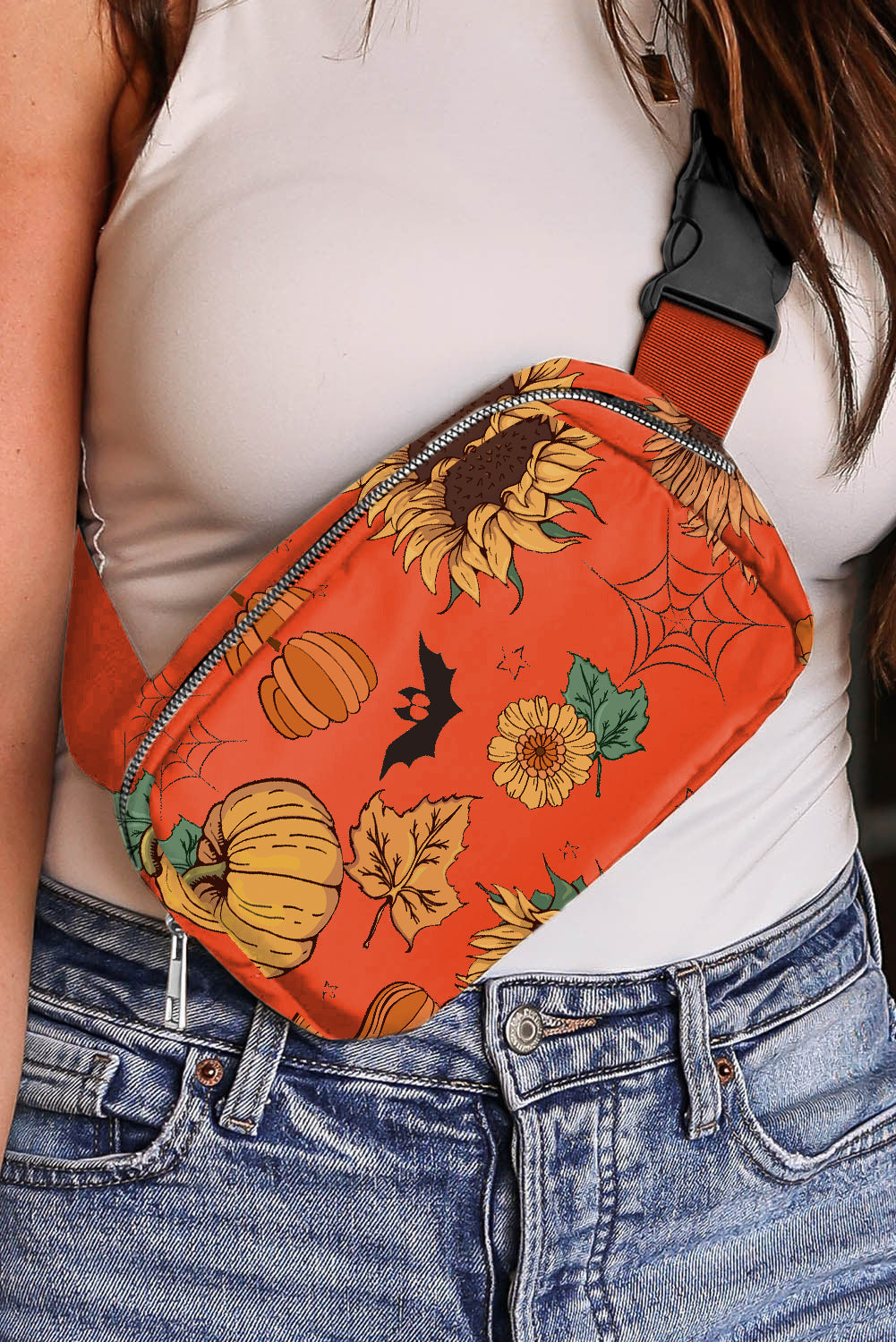 Pumpkin Sunflower Halloween Graphic Crossbody Bag