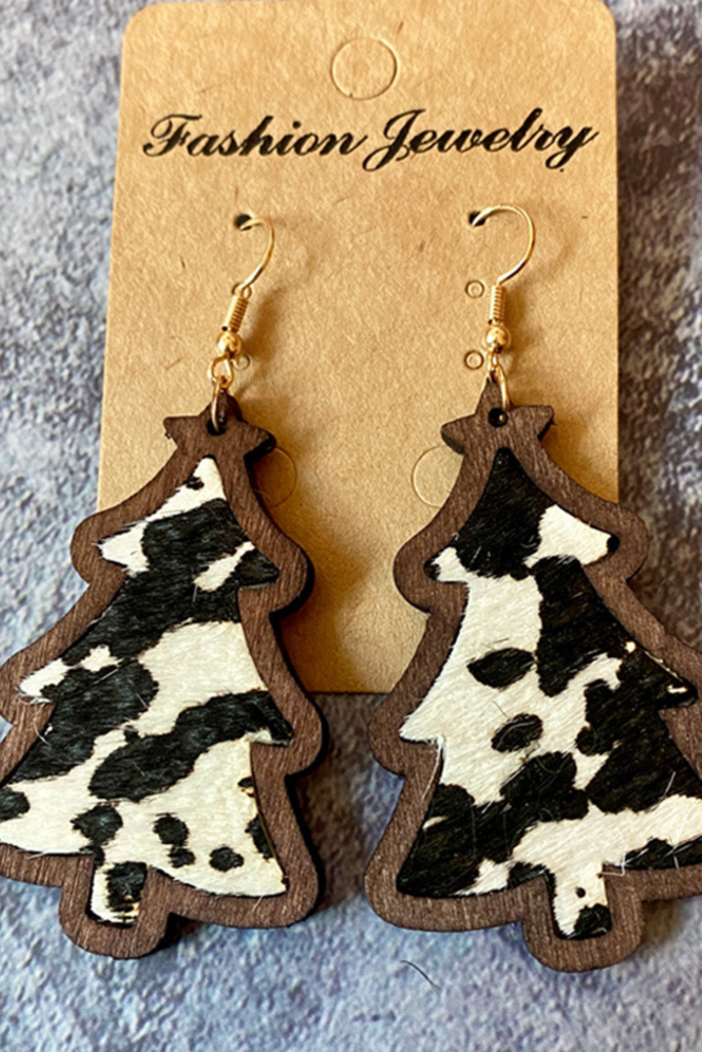 Cow Spots Christmas Tree Dangle Earrings