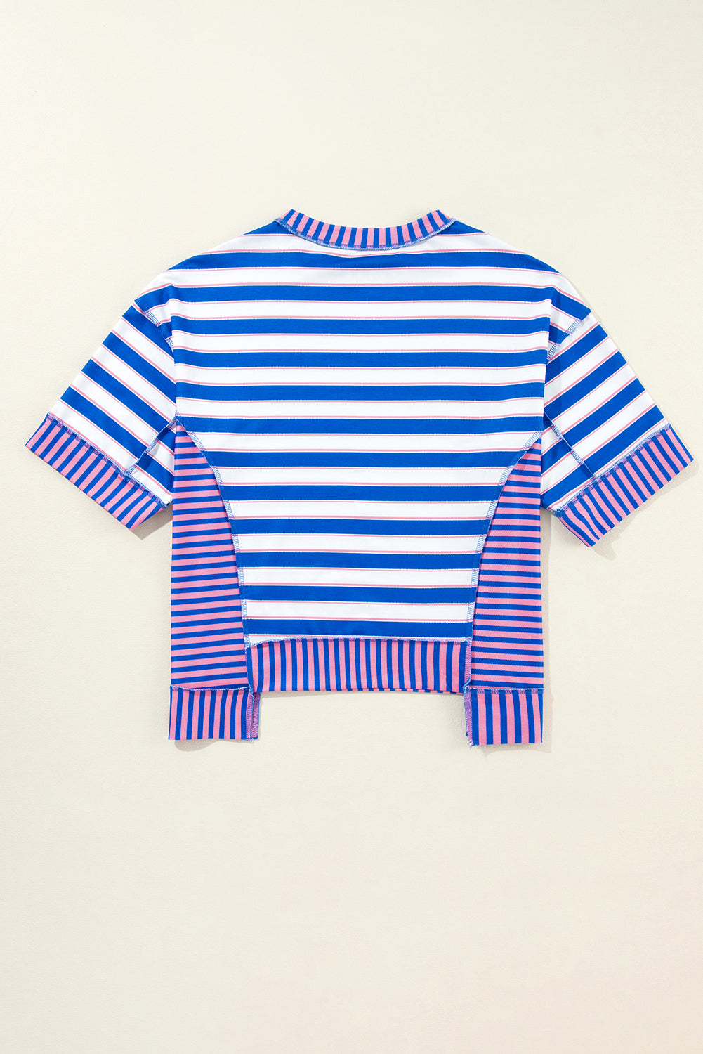 Blue Stripe Patchwork Exposed Seam Drop Shoulder Oversized Top