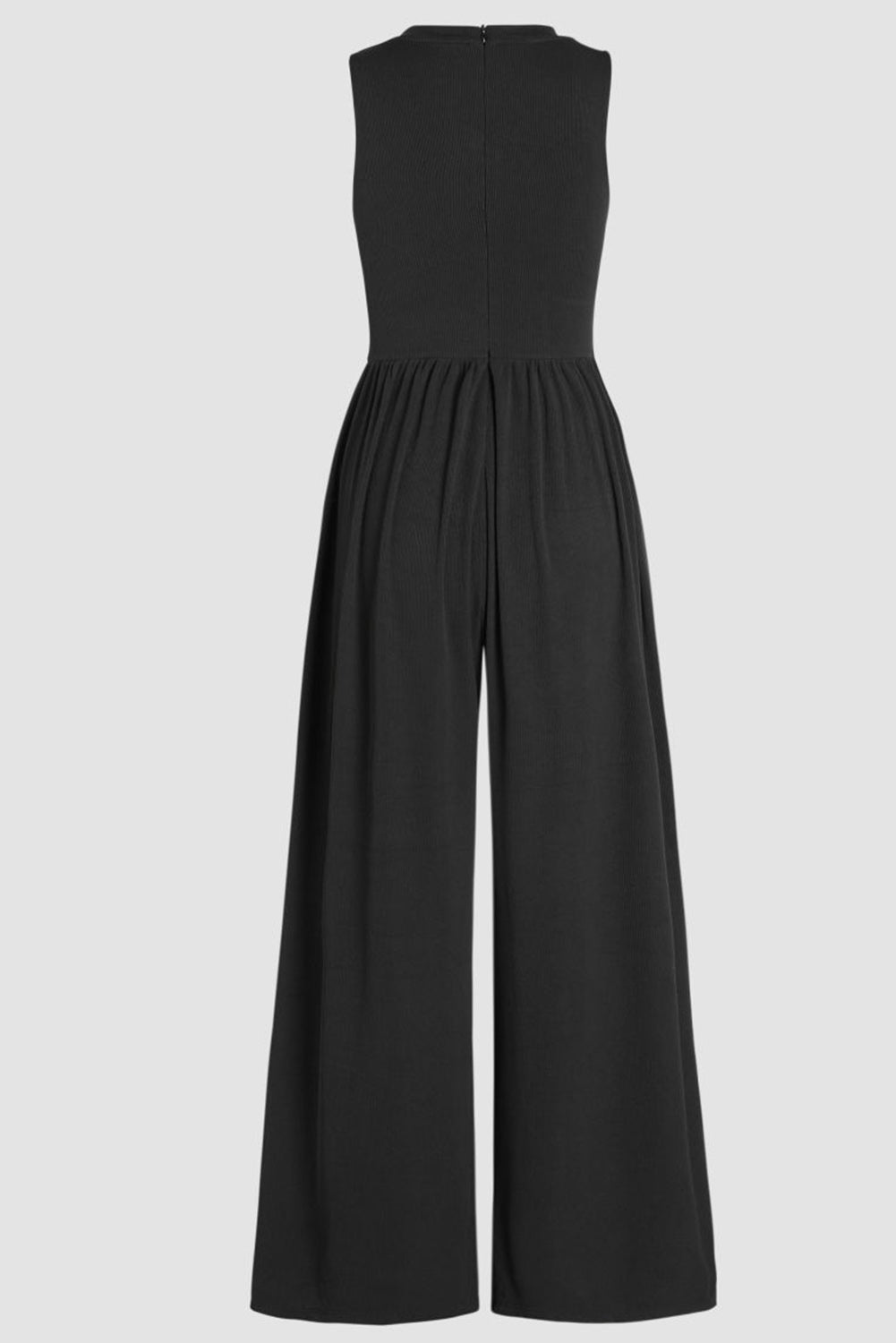 Black Plus Size Sleeveless Cinched Waist Wide Leg Jumpsuit