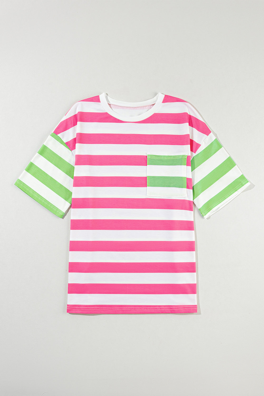 Blue Stripe Contrast Patch Pocket Drop Sleeve T Shirt