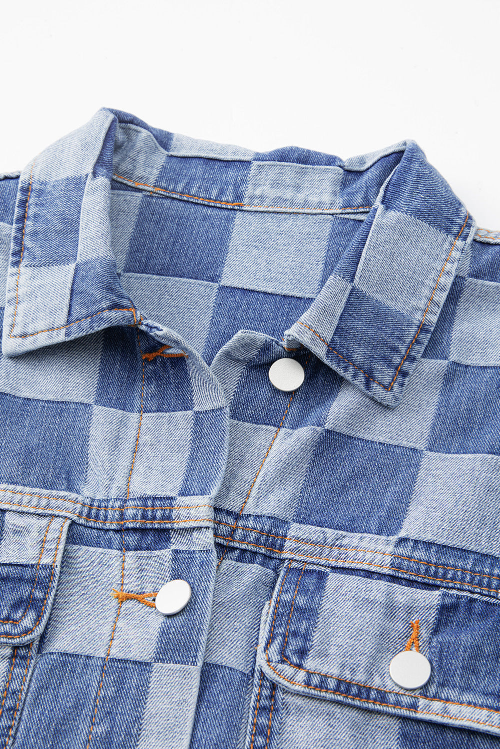 Checkered Patchwork Button up Denim Jacket