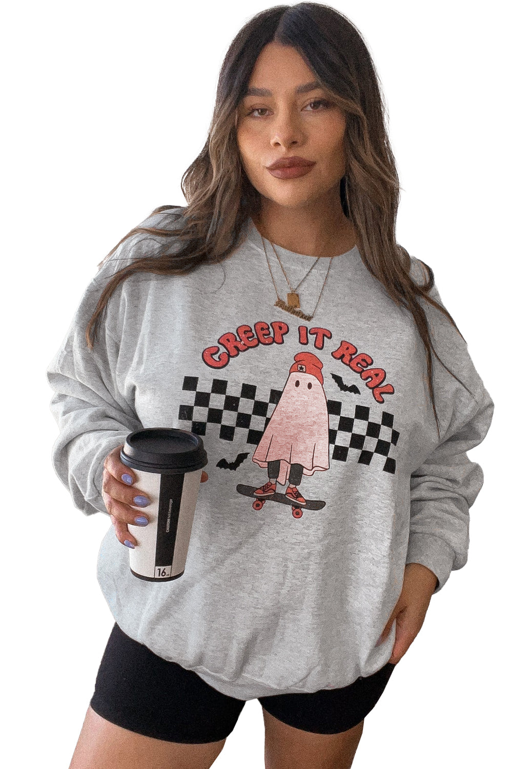 Creep It Real Ghost Print Plus Size Sweatshirt