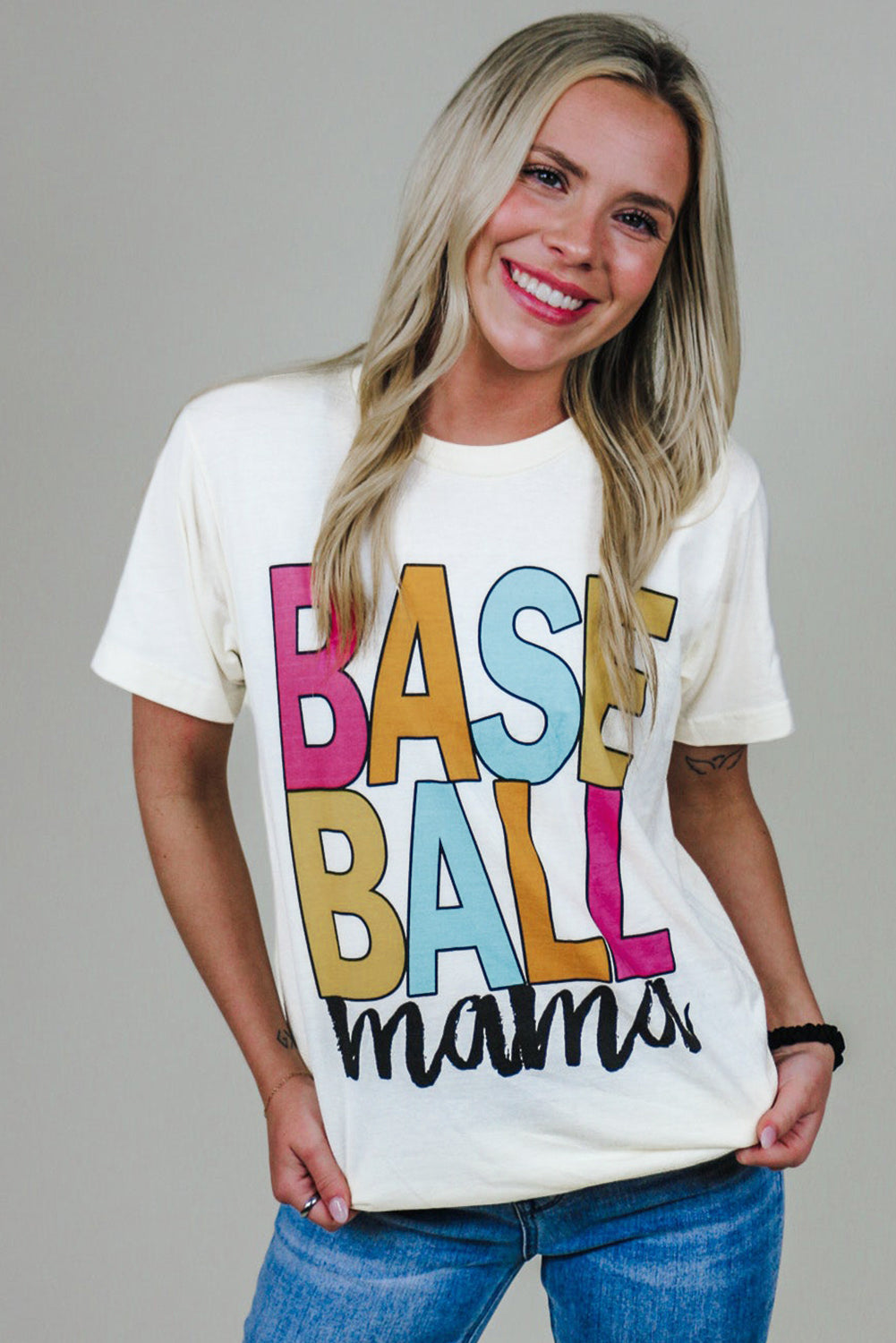 White Baseball Mama Multi Color Graphic Tee